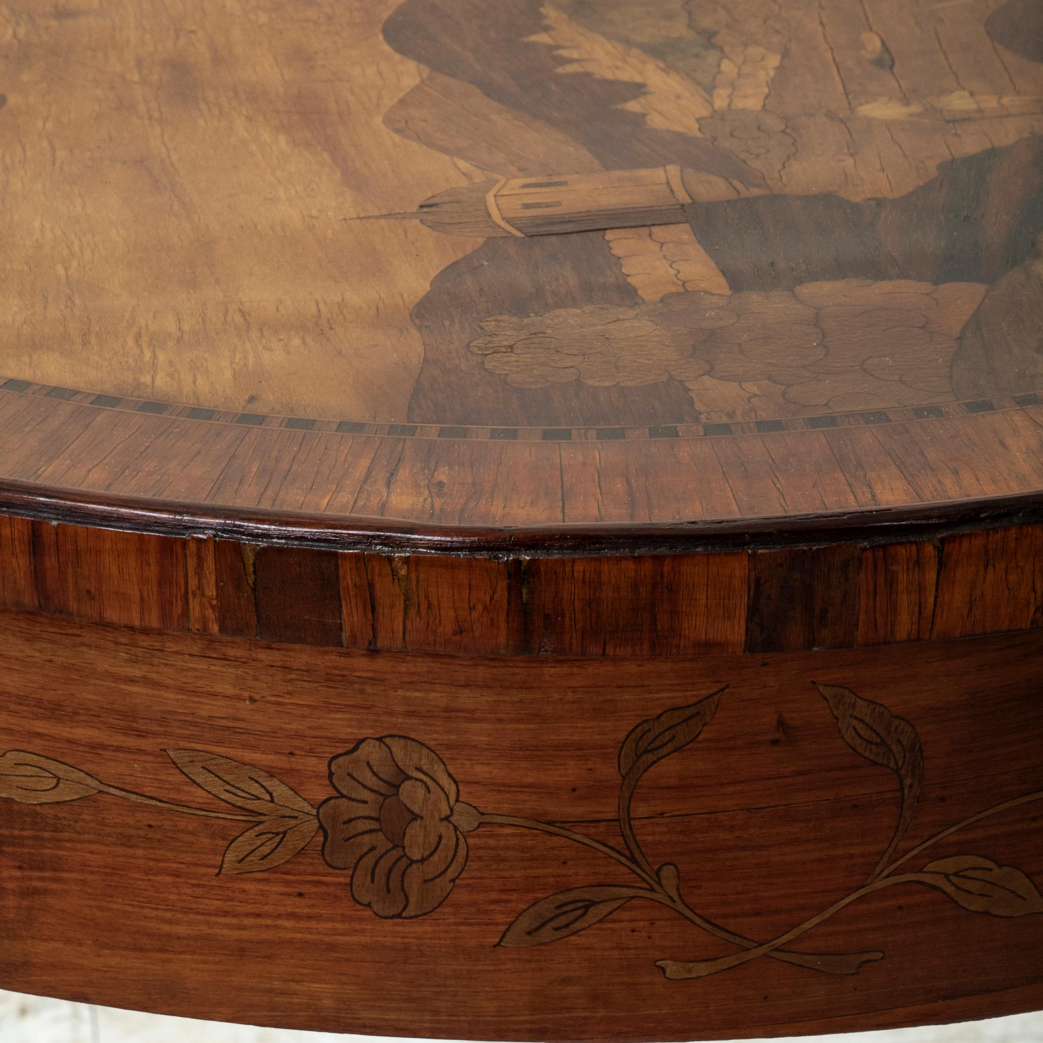 19th C. French Louis XVI Style Rosewood Side Table, Inlaid Hot Air Balloon Scene For Sale 4