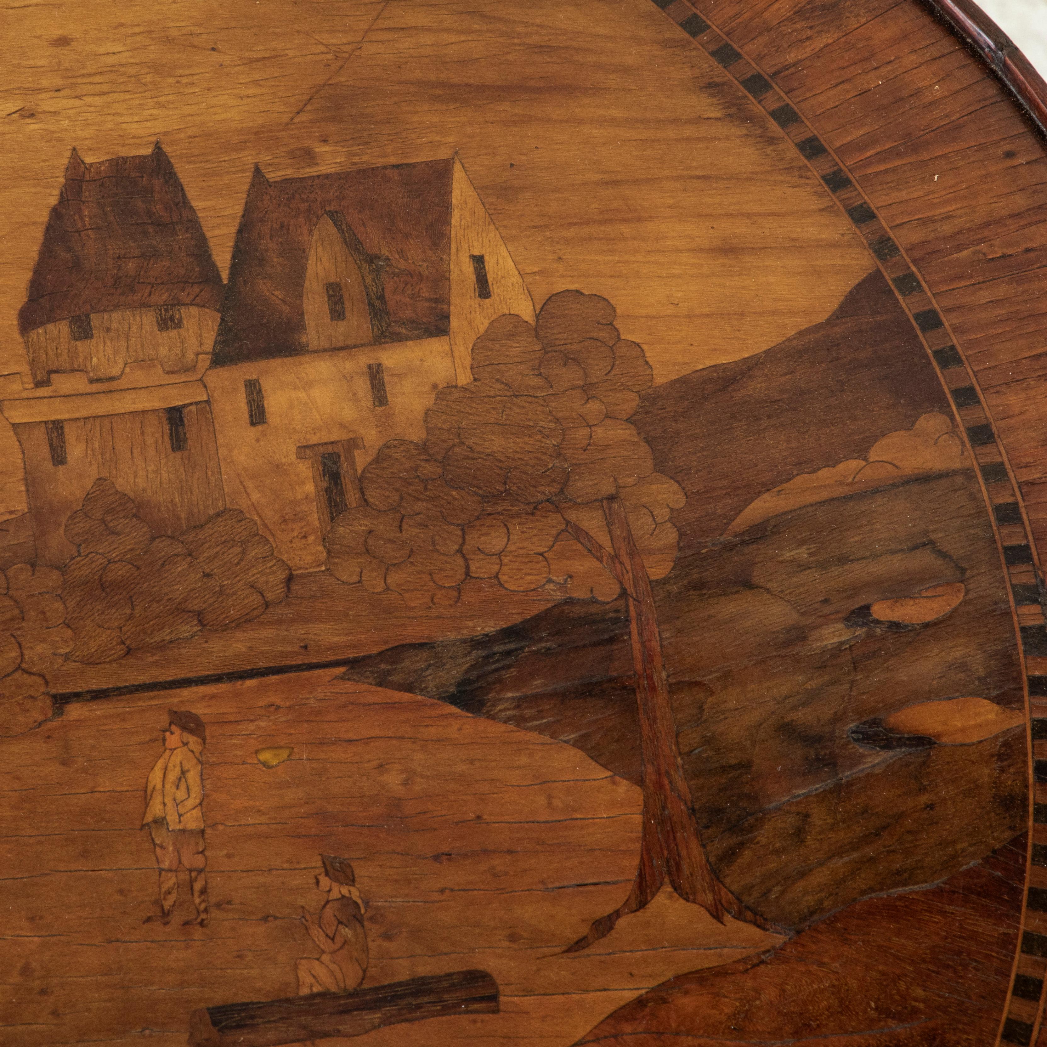 19th C. French Louis XVI Style Rosewood Side Table, Inlaid Hot Air Balloon Scene For Sale 9