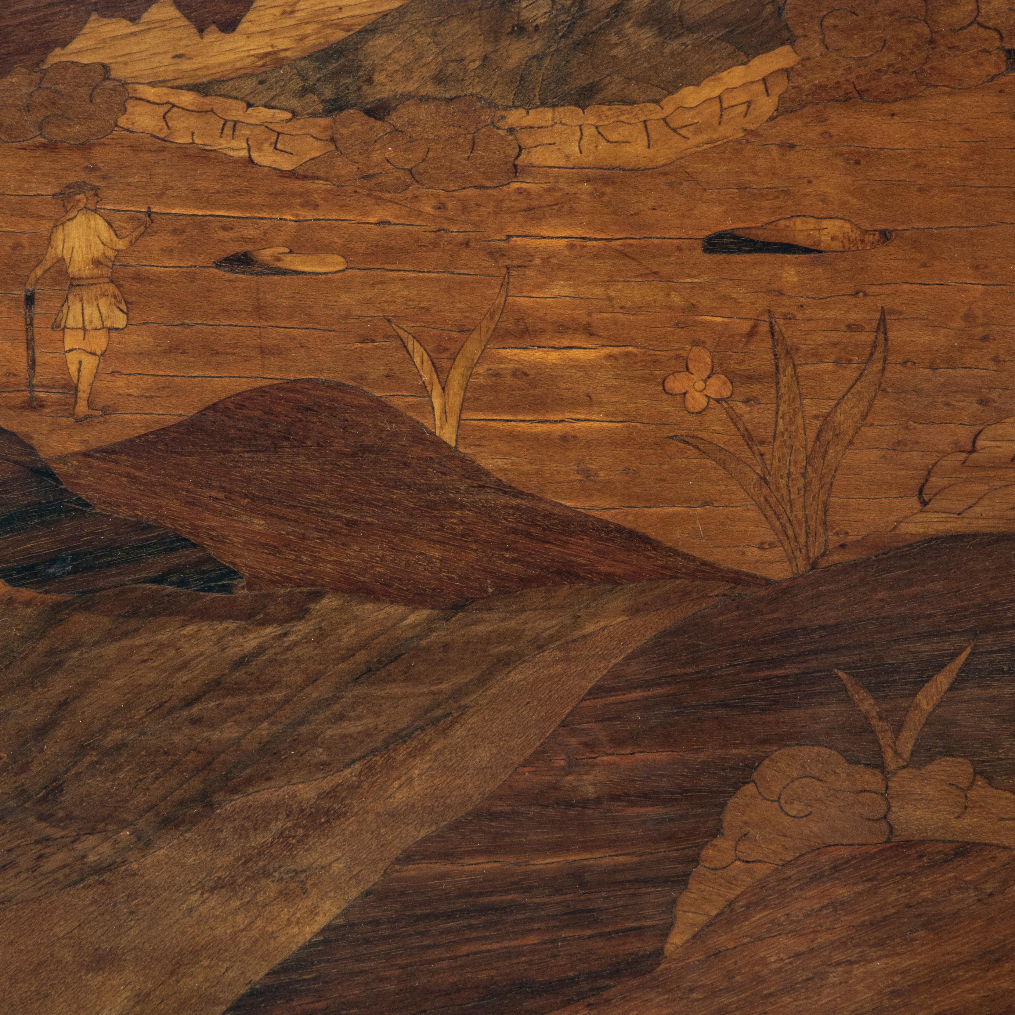 19th C. French Louis XVI Style Rosewood Side Table, Inlaid Hot Air Balloon Scene For Sale 10