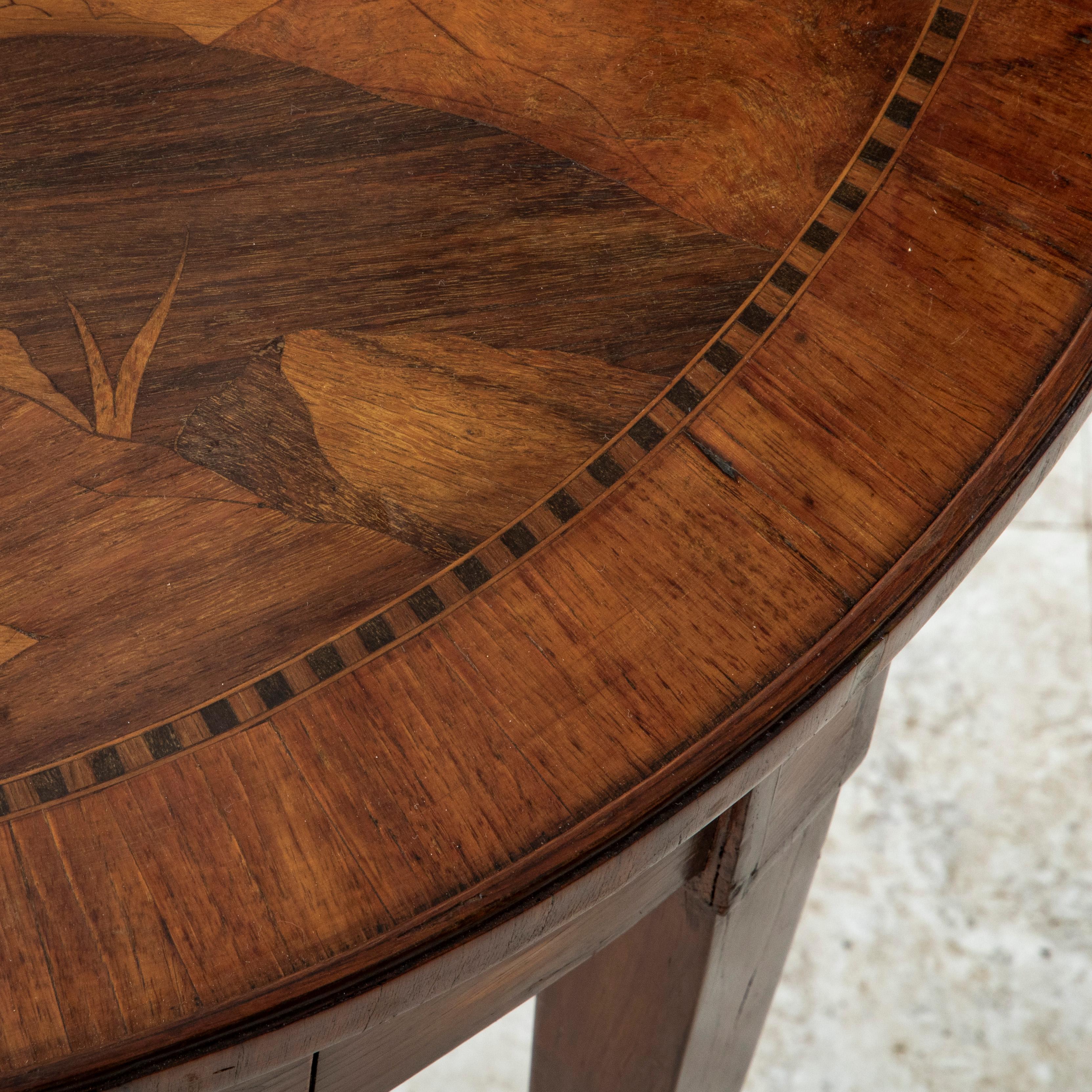 19th C. French Louis XVI Style Rosewood Side Table, Inlaid Hot Air Balloon Scene For Sale 11