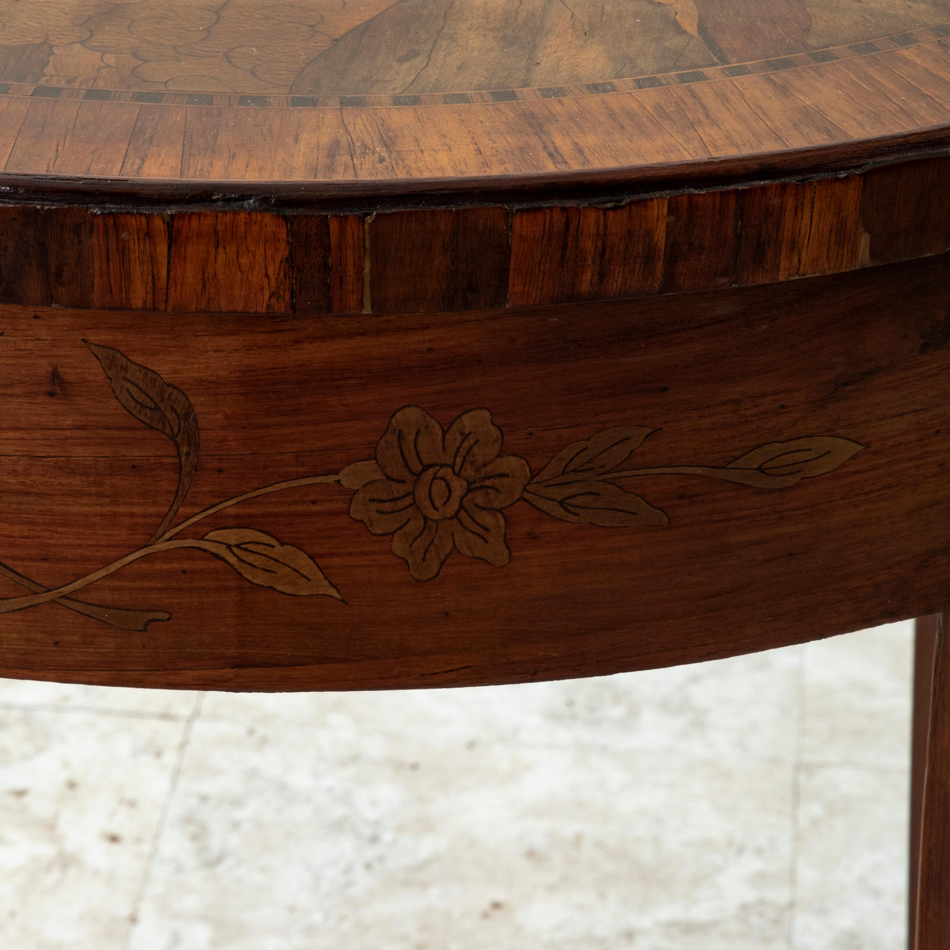 19th C. French Louis XVI Style Rosewood Side Table, Inlaid Hot Air Balloon Scene For Sale 3
