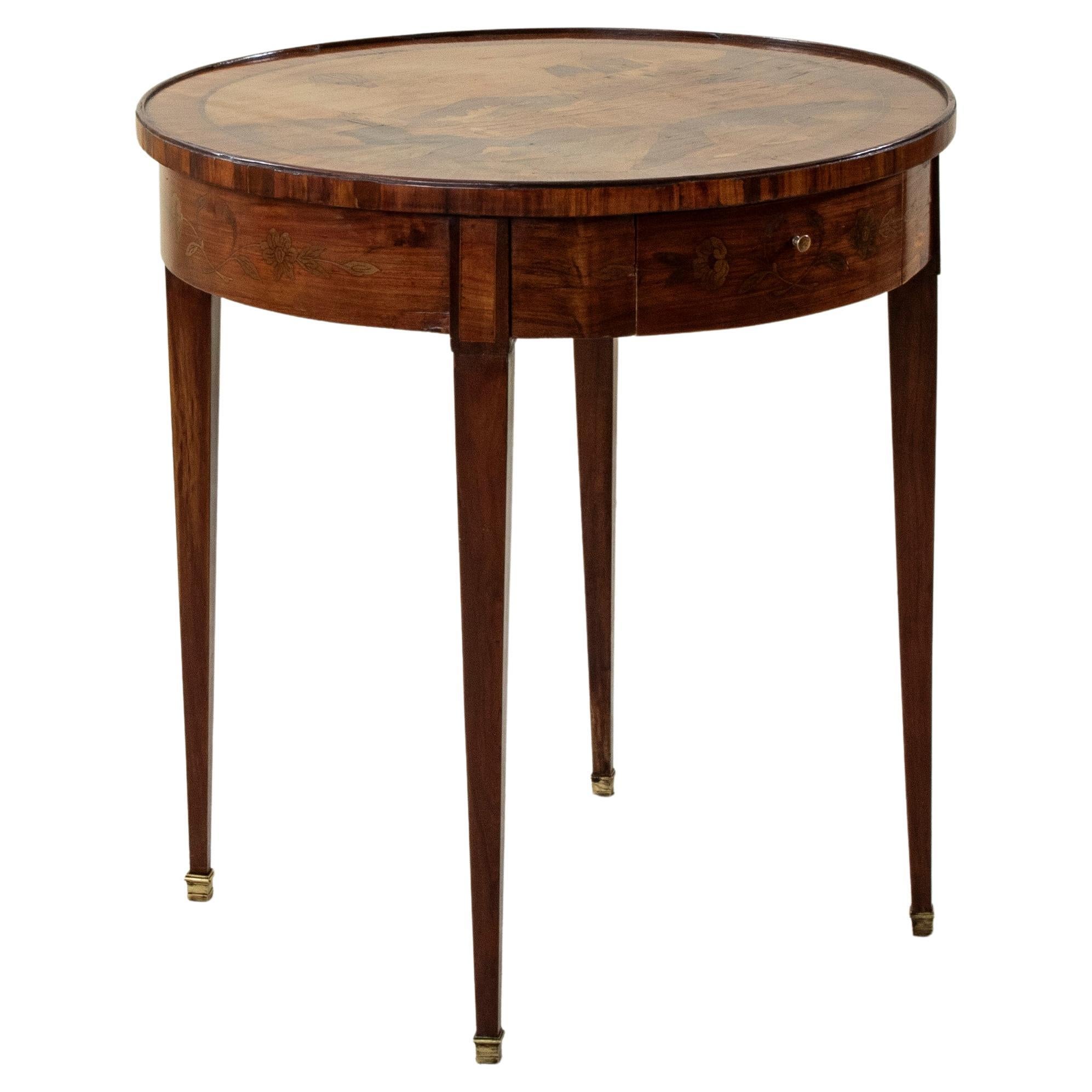 19th C. French Louis XVI Style Rosewood Side Table, Inlaid Hot Air Balloon Scene For Sale
