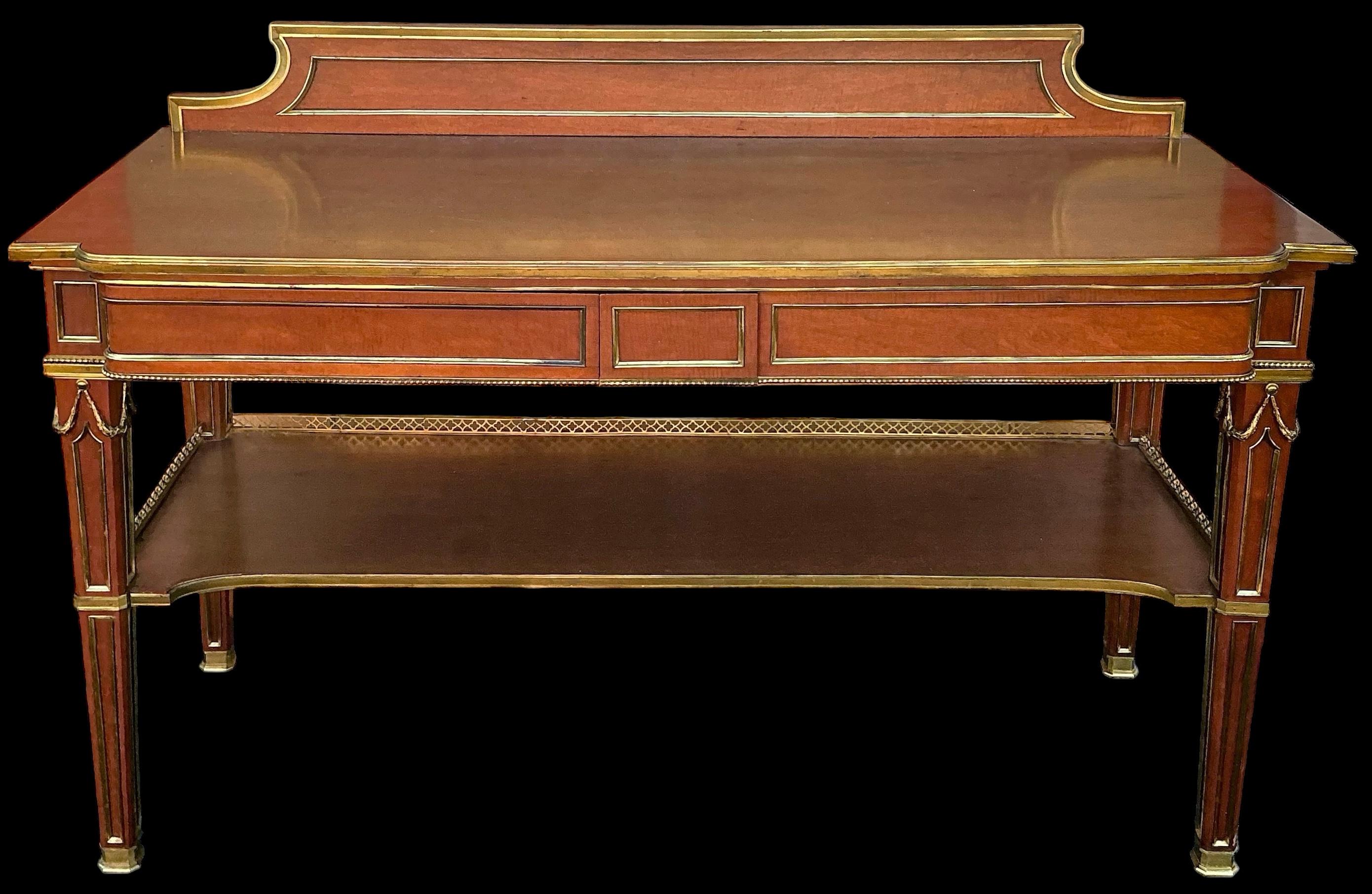 19th-C. French Louis XVI Style Walnut And Gilt Bronze Dining Server Table For Sale 6