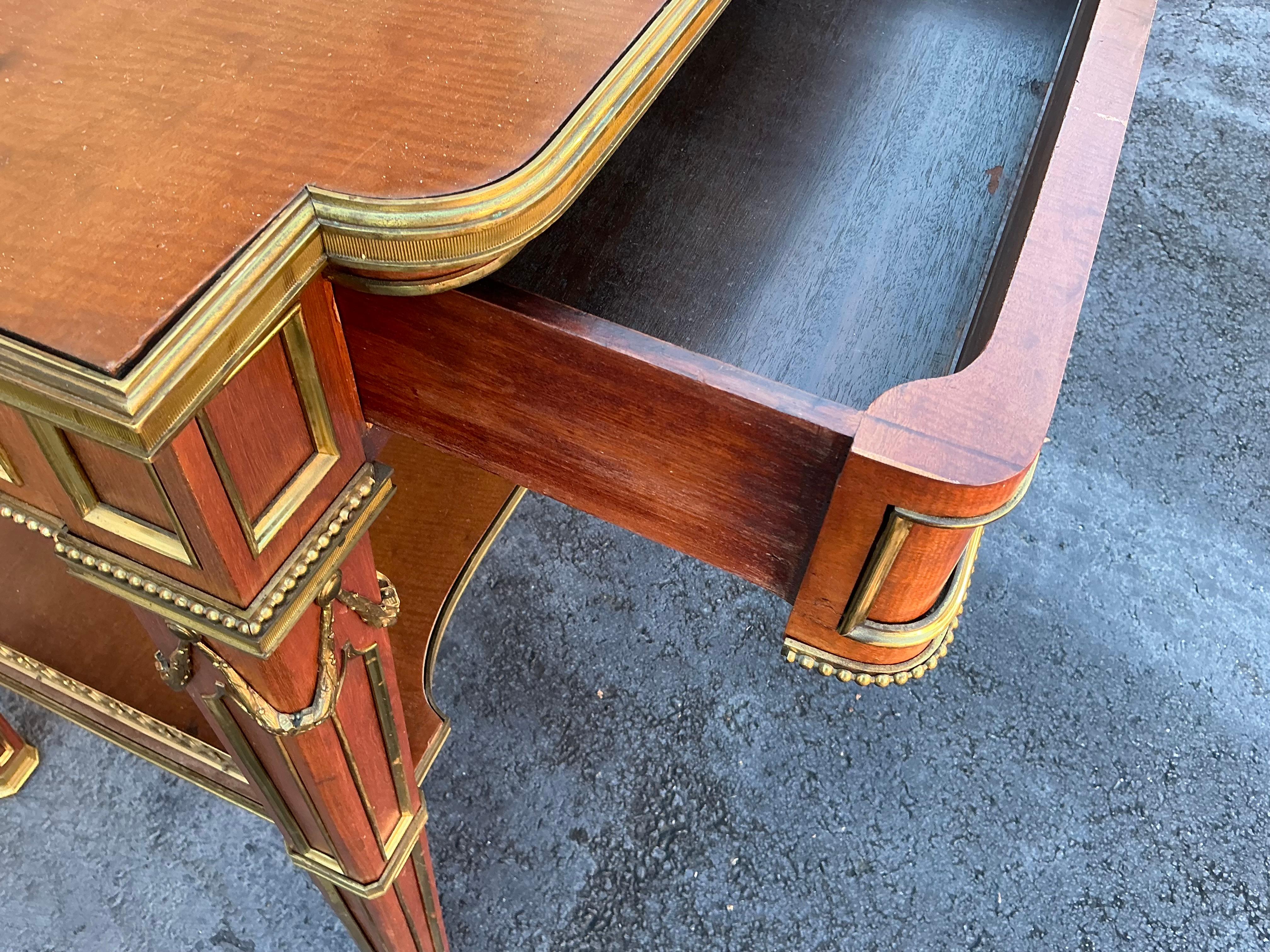 19th-C. French Louis XVI Style Walnut And Gilt Bronze Dining Server Table In Good Condition For Sale In Kennesaw, GA