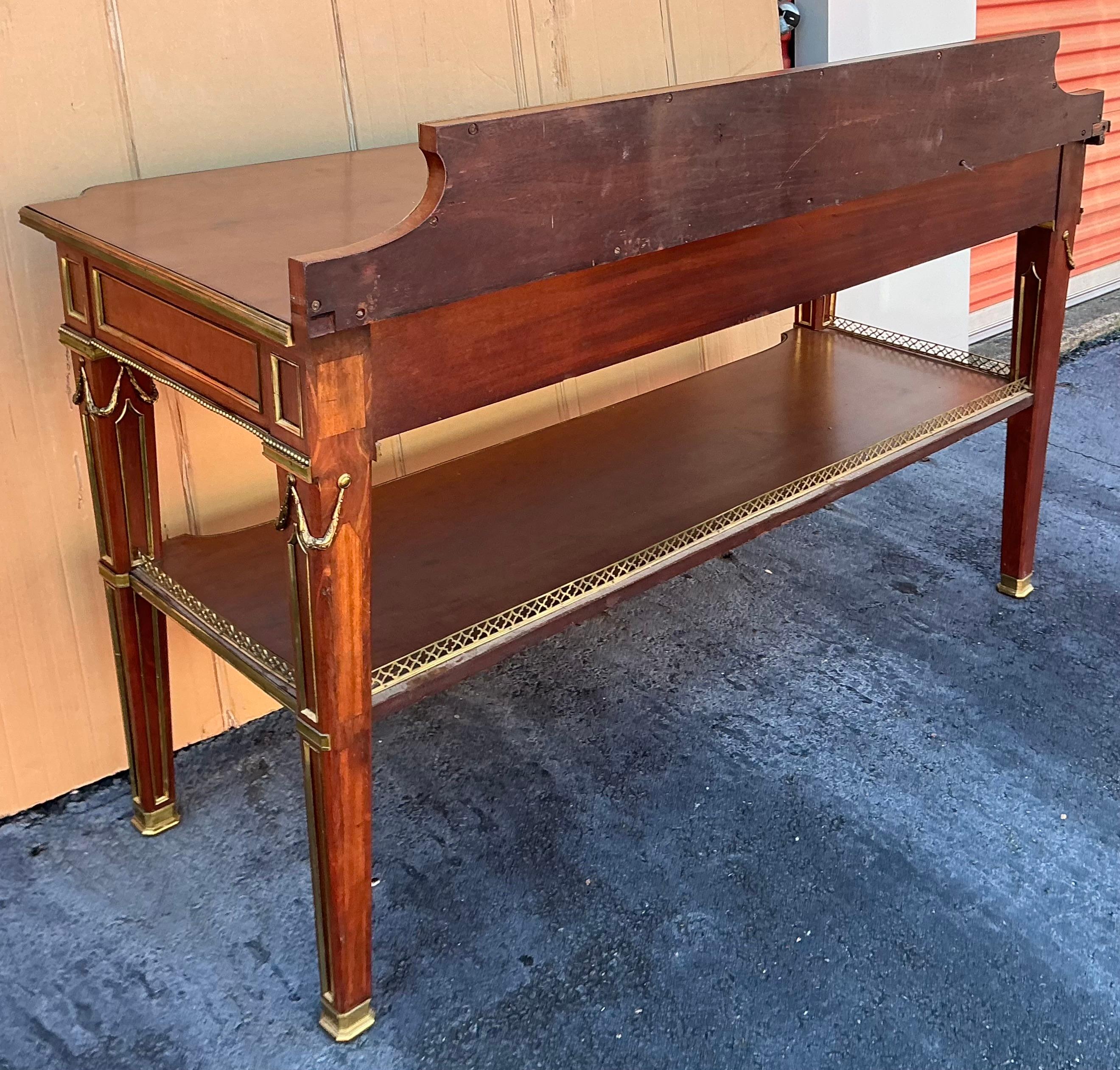 19th Century 19th-C. French Louis XVI Style Walnut And Gilt Bronze Dining Server Table For Sale