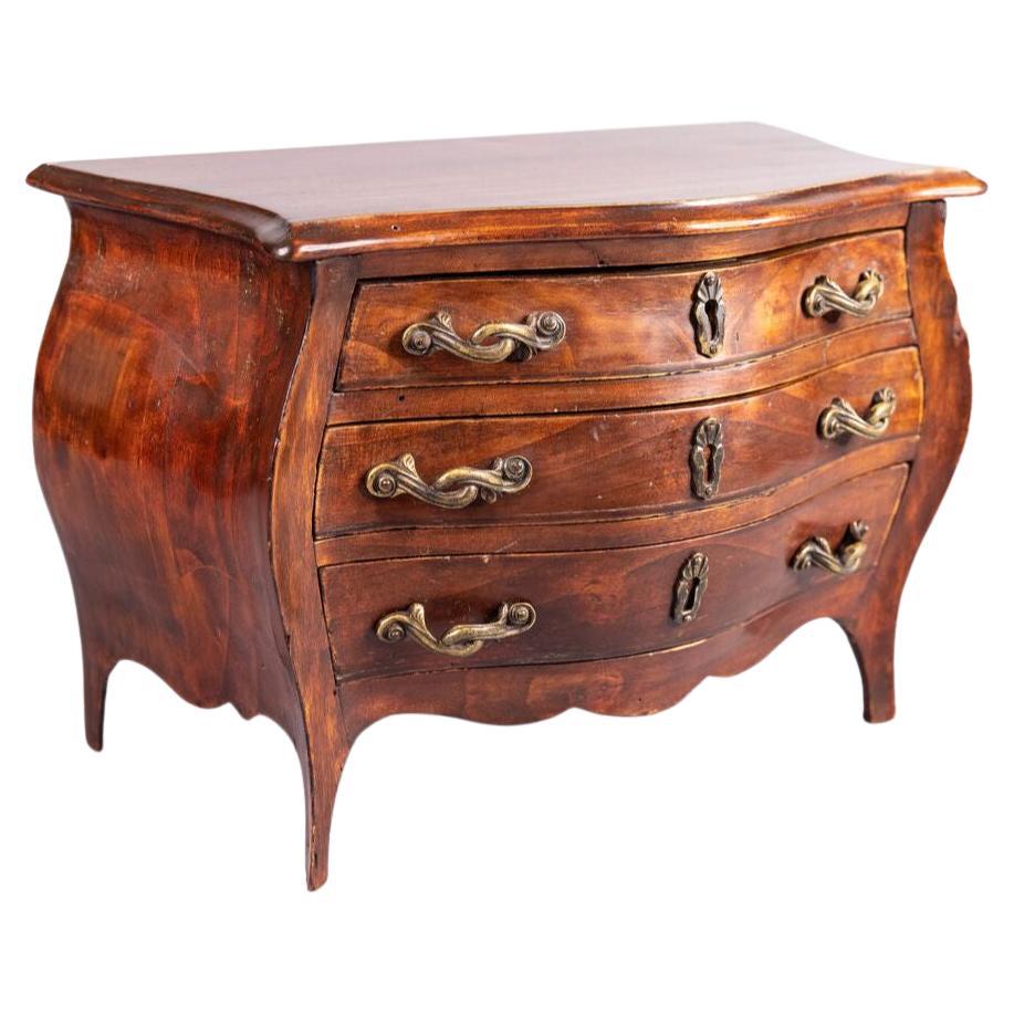 19th C. French Mahogany Salesman Sample Miniature Serpentine Chest of Drawers For Sale