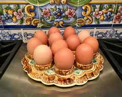 19th Century French Majolica Barbotine Twelve Cup Egg Stand Server