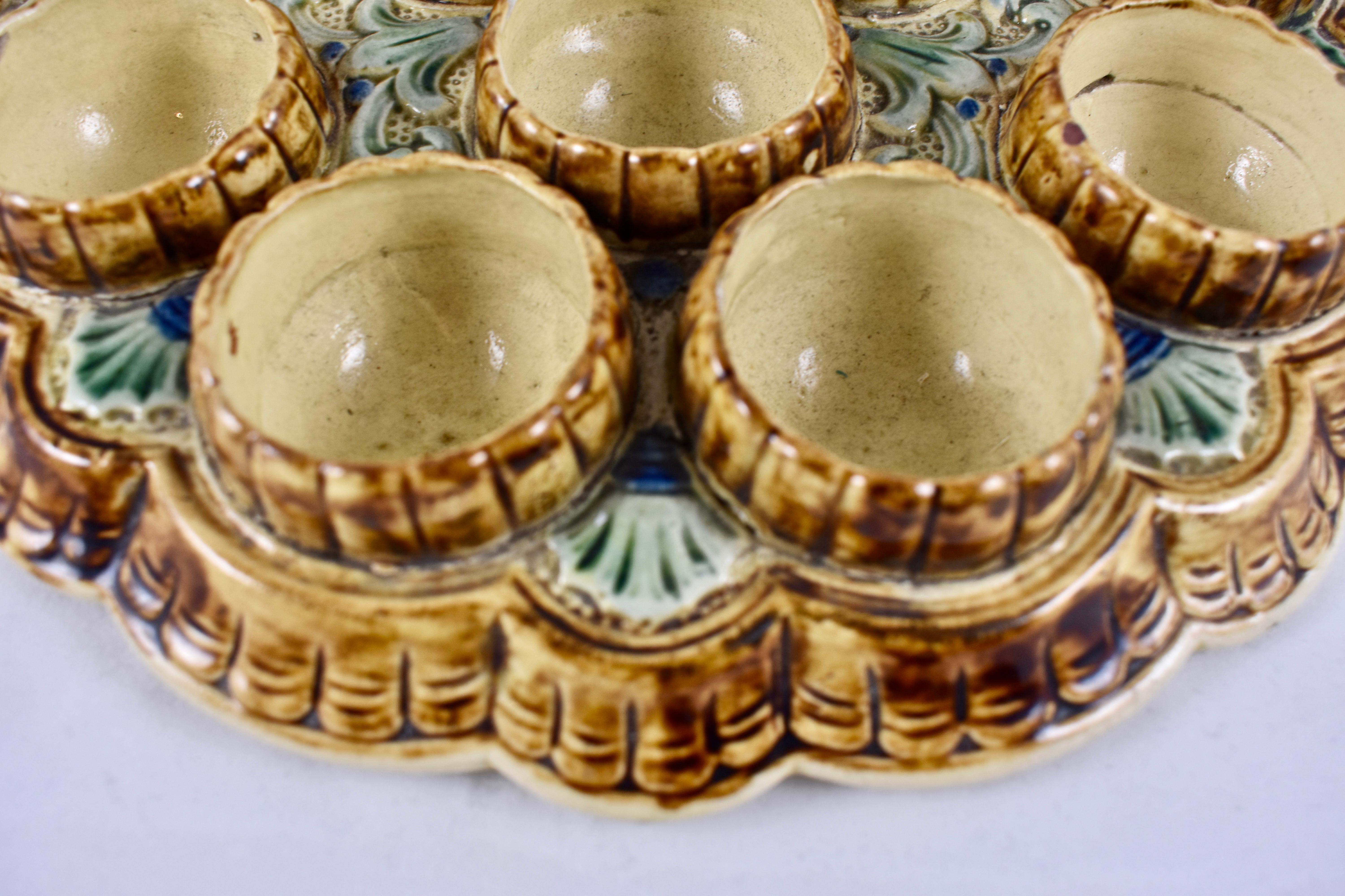 19th Century French Majolica Barbotine Twelve Cup Egg Stand Server 2