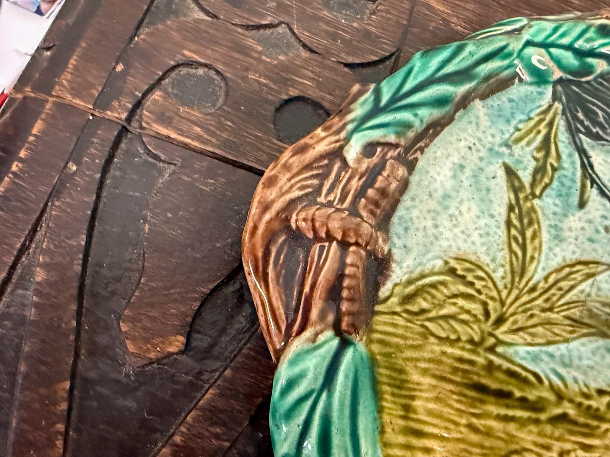 Victorian 19th-C. French Majolica Pottery Platter / Tray - Florida Palms Native Americans For Sale