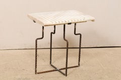 19th Century French Marble Drain-Board Top Custom Side Table with Iron Base