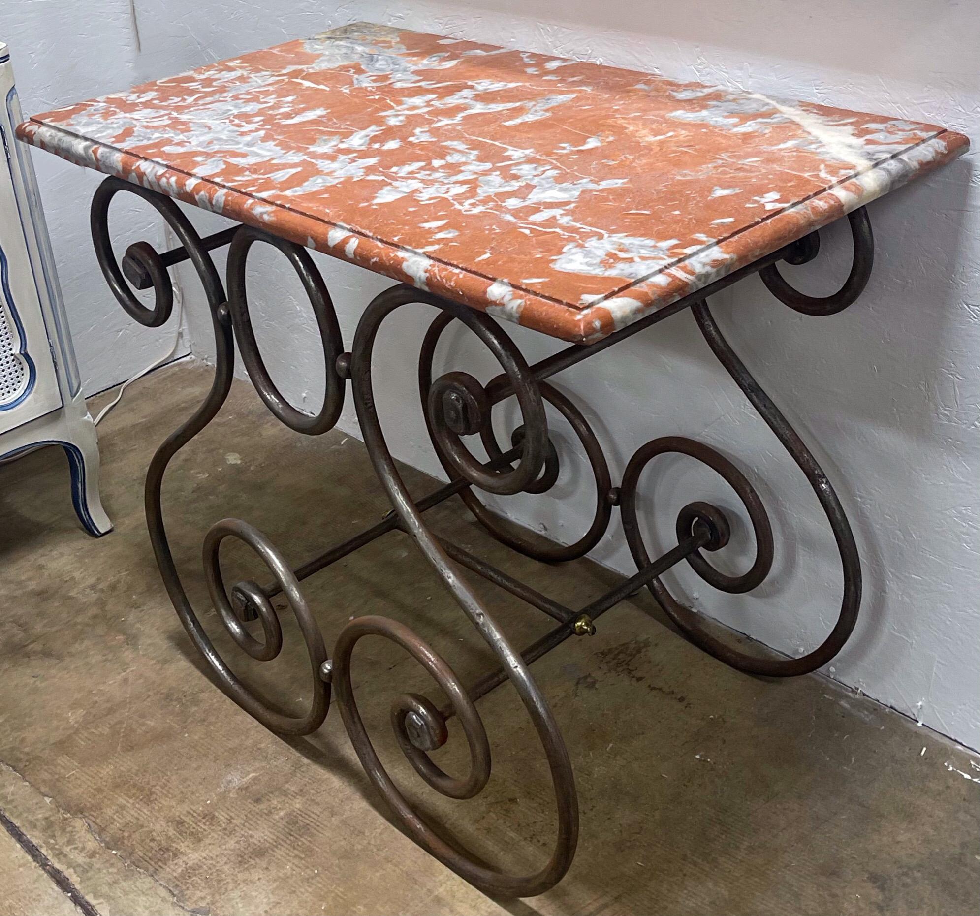 Neoclassical 19th-C. French Marble Top and Steel Pastry / Console / Center Table, Rare