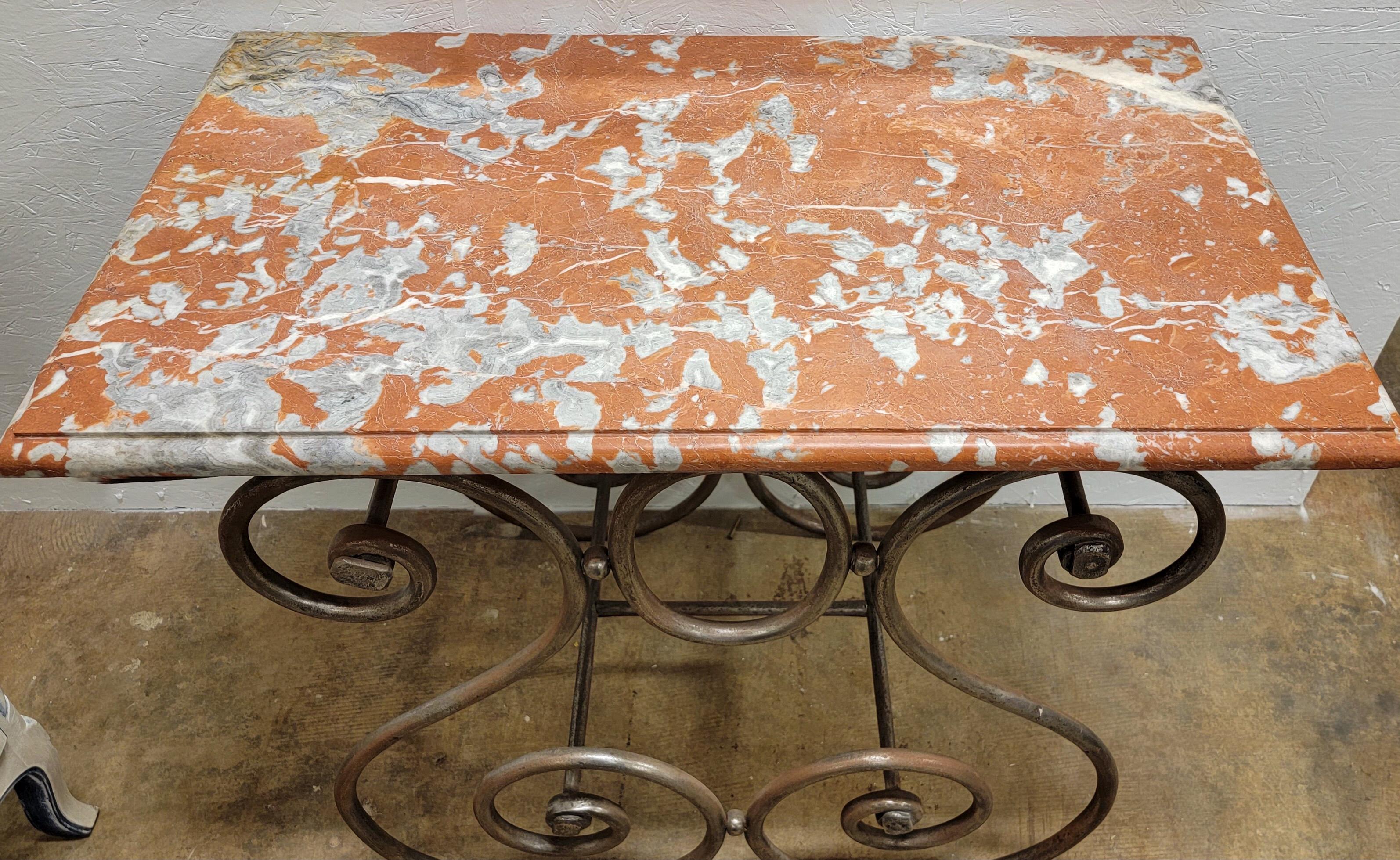 19th-C. French Marble Top and Steel Pastry / Console / Center Table, Rare In Good Condition In Kennesaw, GA