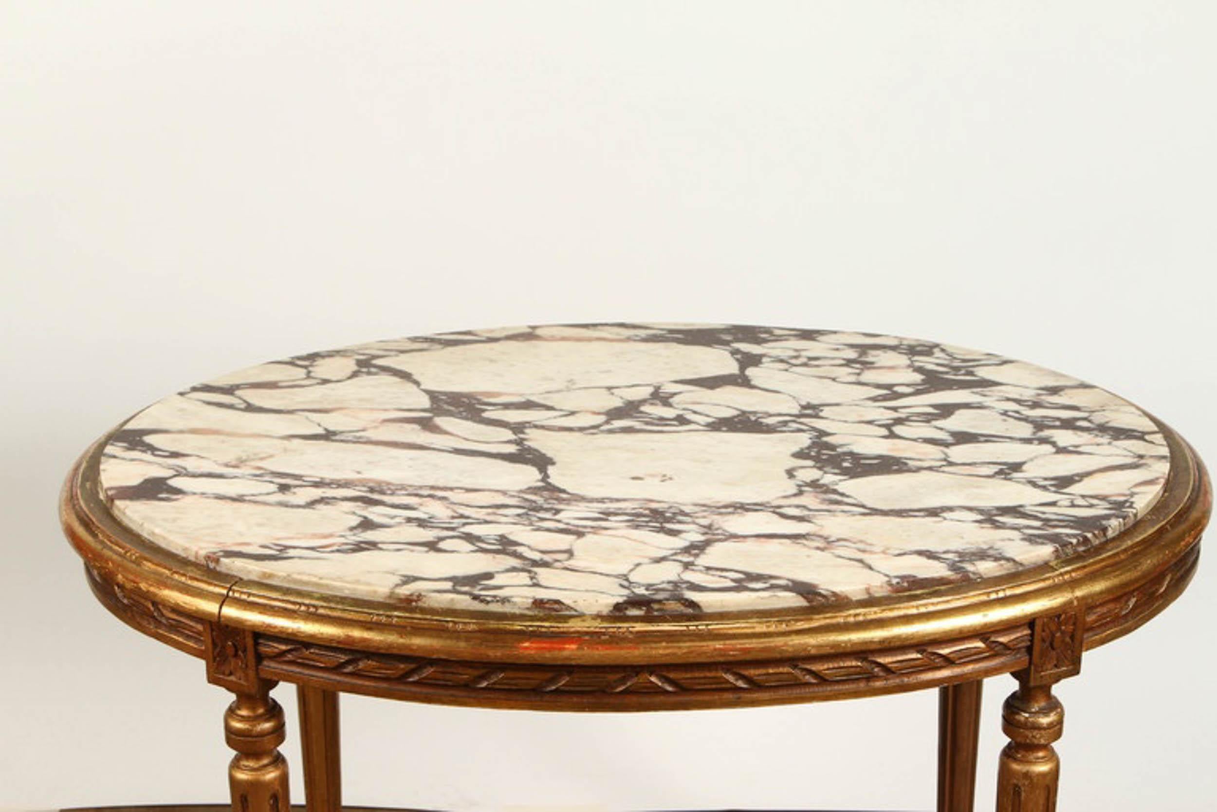 Neoclassical 19th Century French Marble Top Giltwood Oval Coffee Table