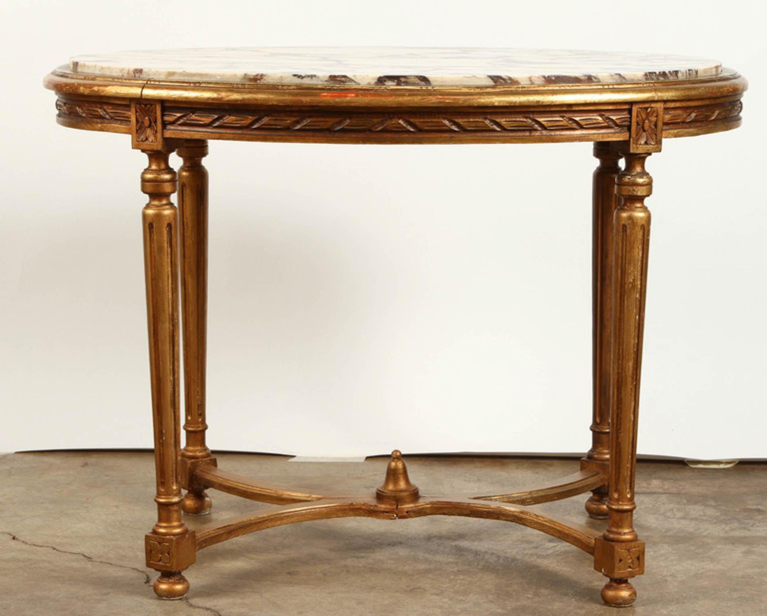 19th Century French Marble Top Giltwood Oval Coffee Table 3