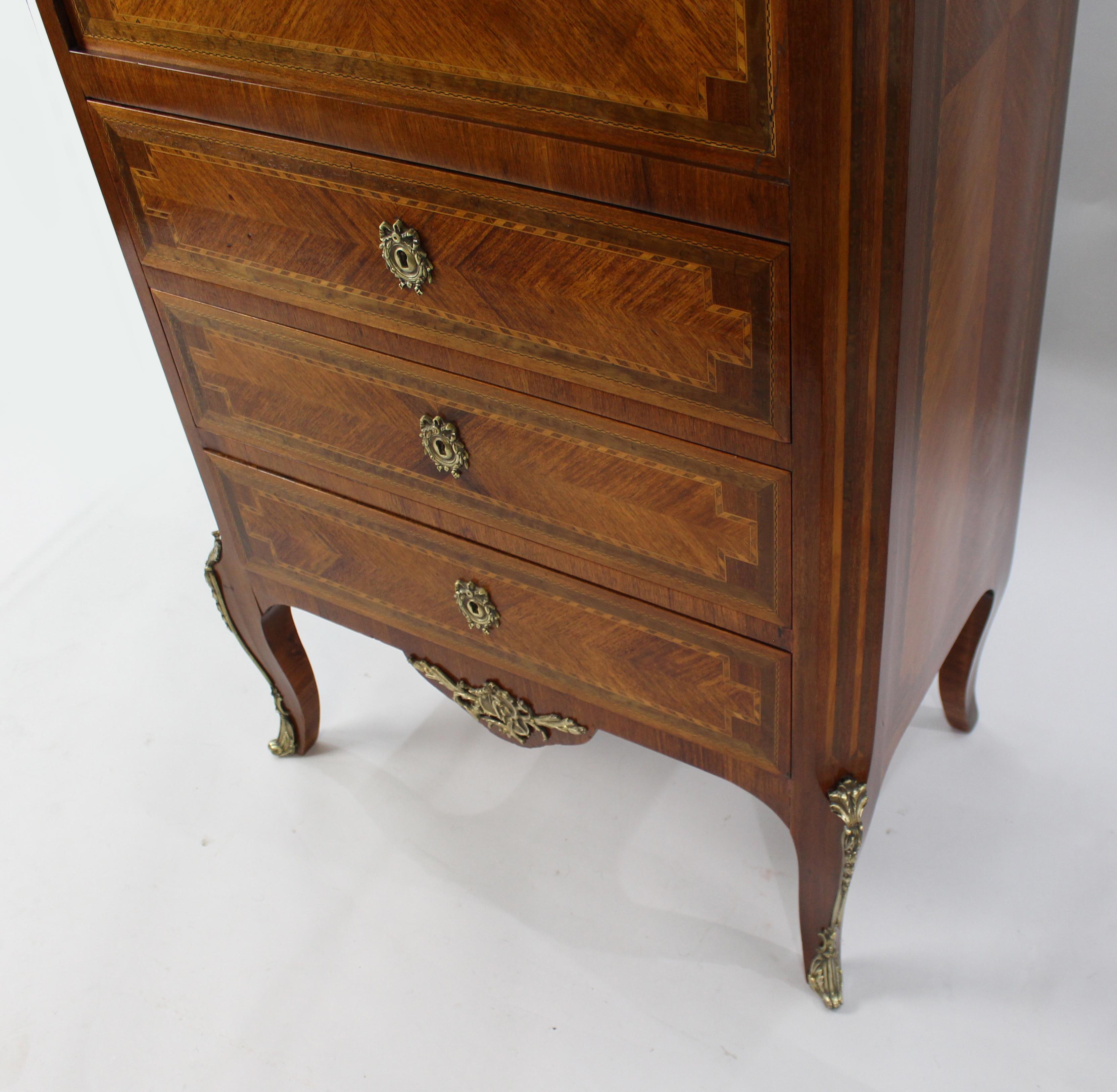 19th c. French Marble Topped Inlaid Escritoire For Sale 4
