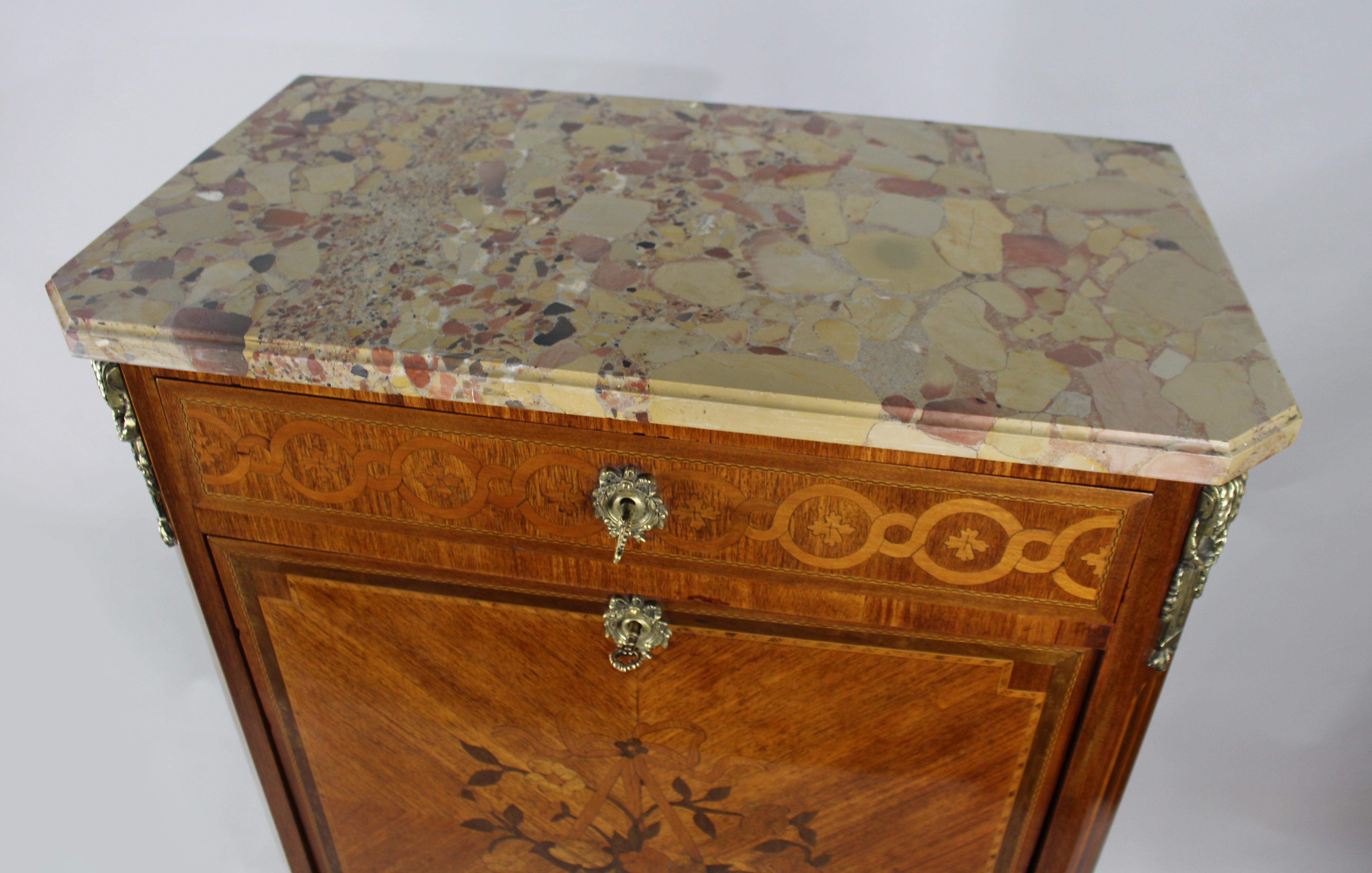 19th Century 19th c. French Marble Topped Inlaid Escritoire For Sale