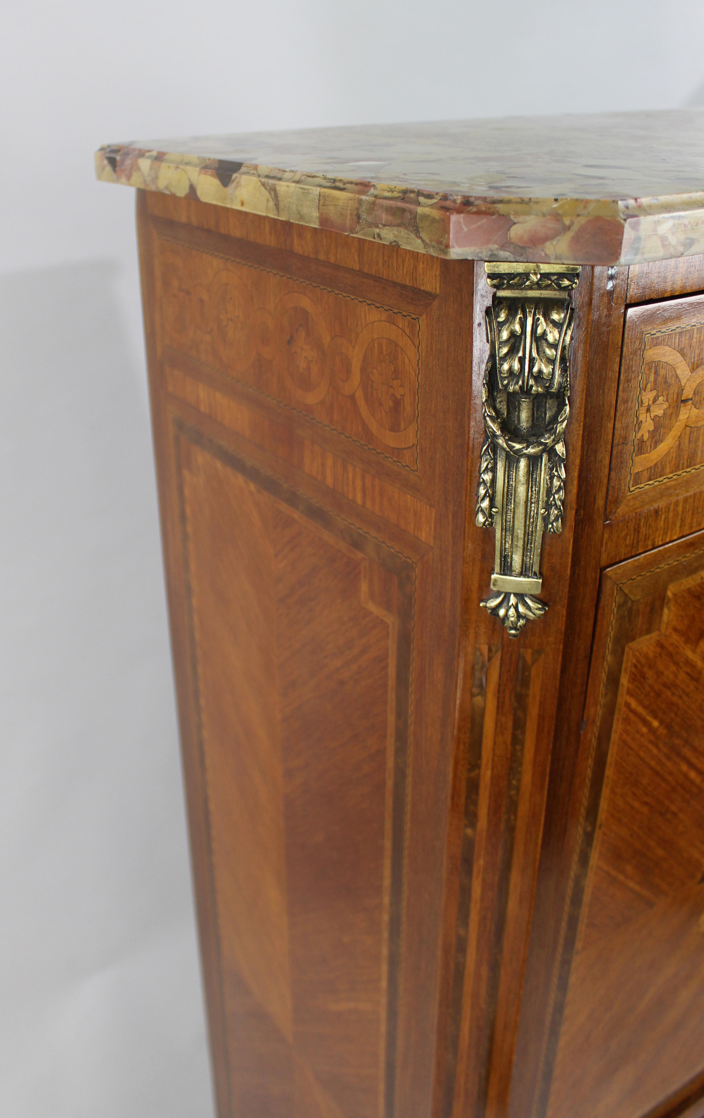Kingwood 19th c. French Marble Topped Inlaid Escritoire For Sale