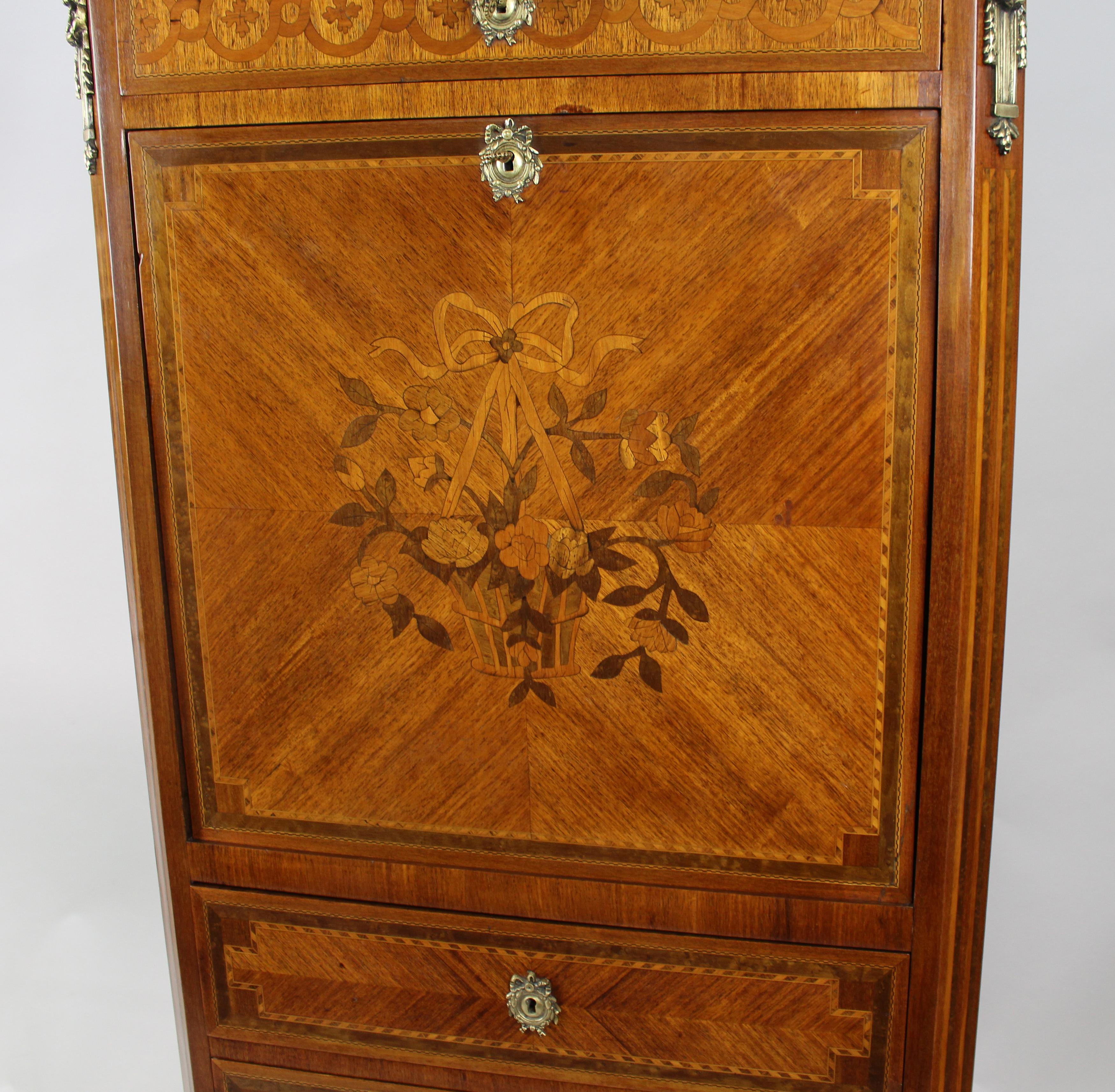 19th c. French Marble Topped Inlaid Escritoire For Sale 1