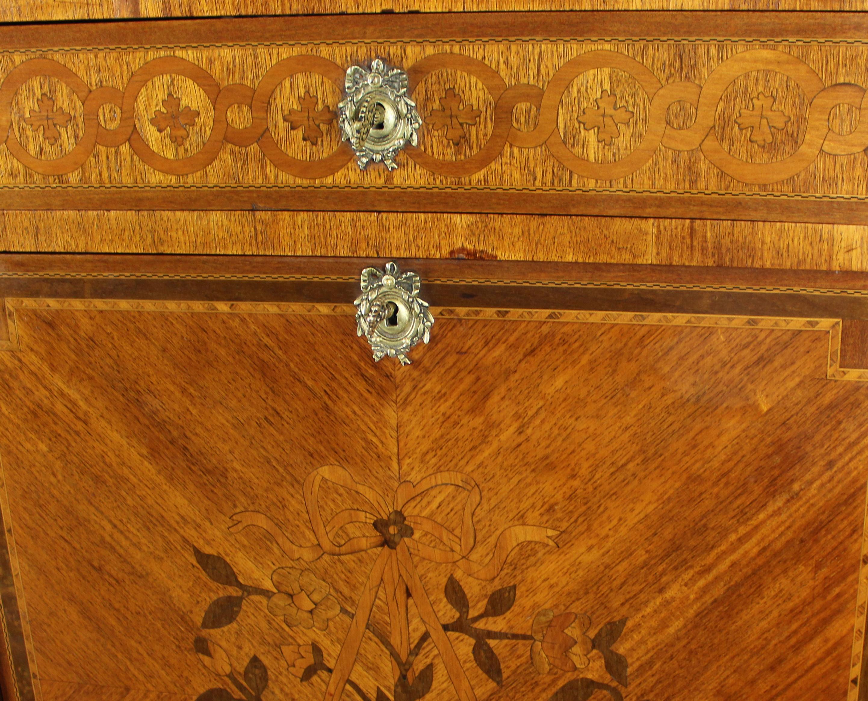 19th c. French Marble Topped Inlaid Escritoire For Sale 2