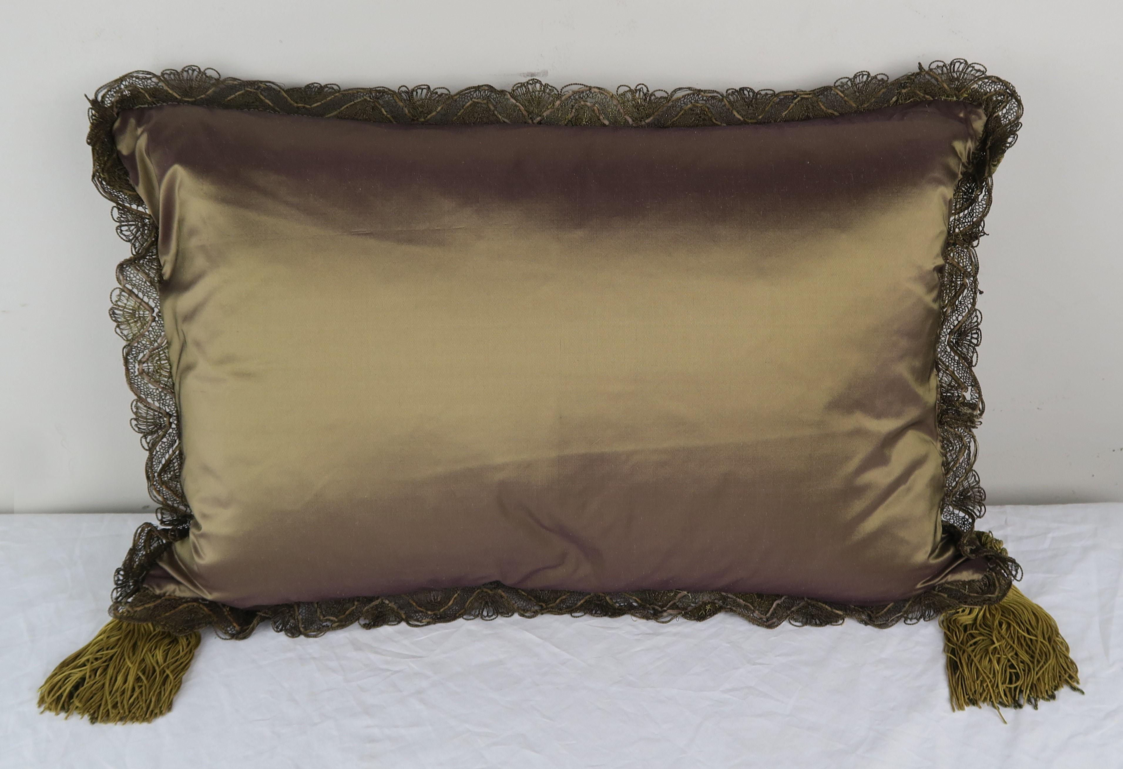French Metallic Embroidered Silk Velvet Pillow with Metallic Tassels 2