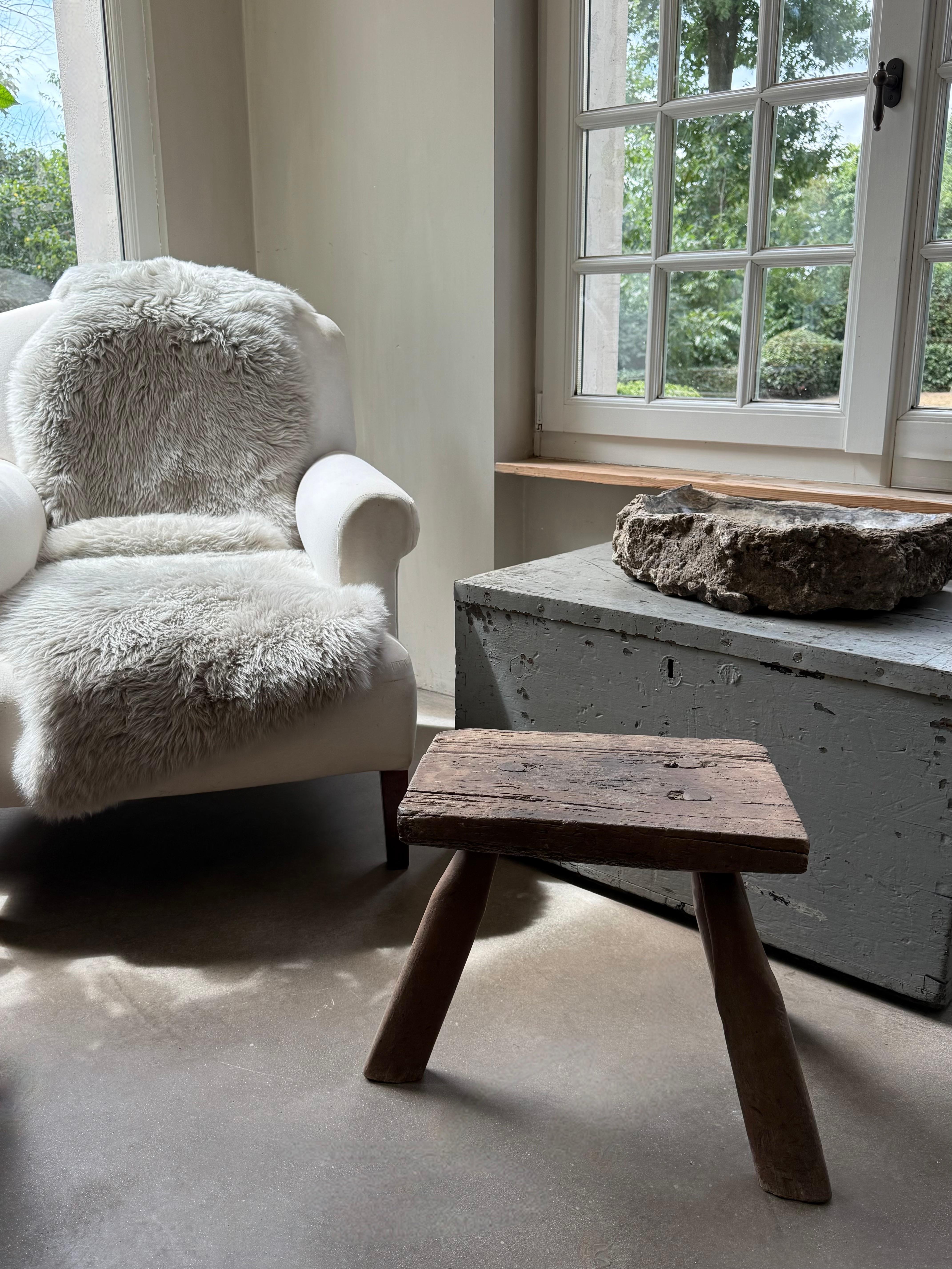 Oak 19th C French Milk Stool For Sale