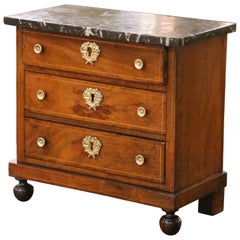 19th C. French Miniature Marble Top Commode with Three Drawers and Ormulu Mounts