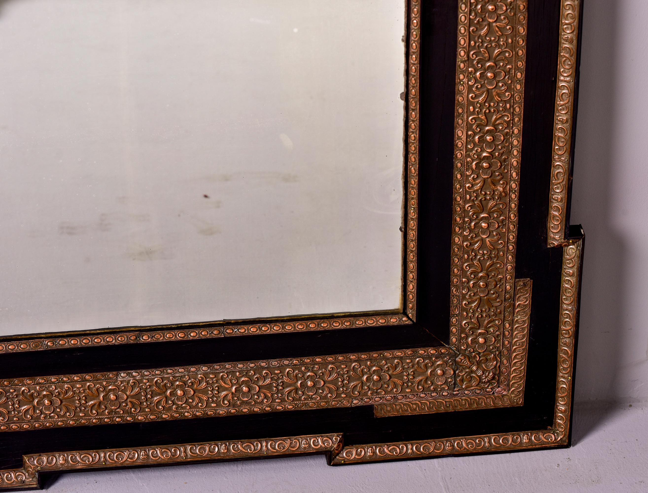 19th C French Mirror with Black and Pressed Metal Frame In Good Condition For Sale In Troy, MI