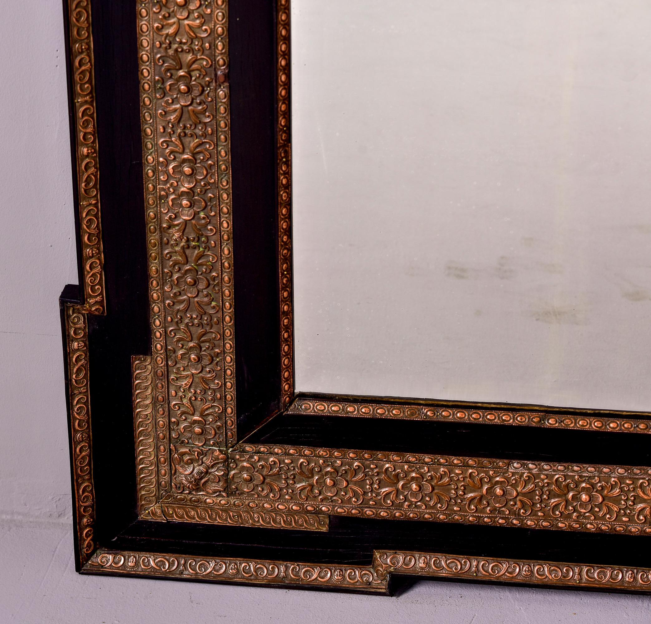 19th Century 19th C French Mirror with Black and Pressed Metal Frame For Sale