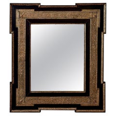 19th C French Mirror with Black and Pressed Metal Frame