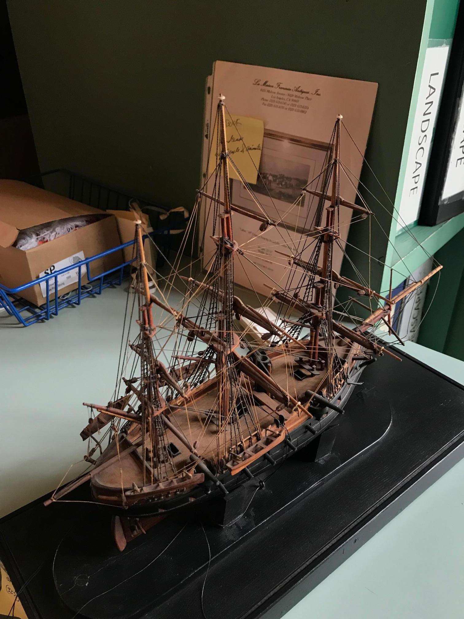 French Model Carved Battle Ship & Miniature Decorative Sculpture Antiques LA CA  2