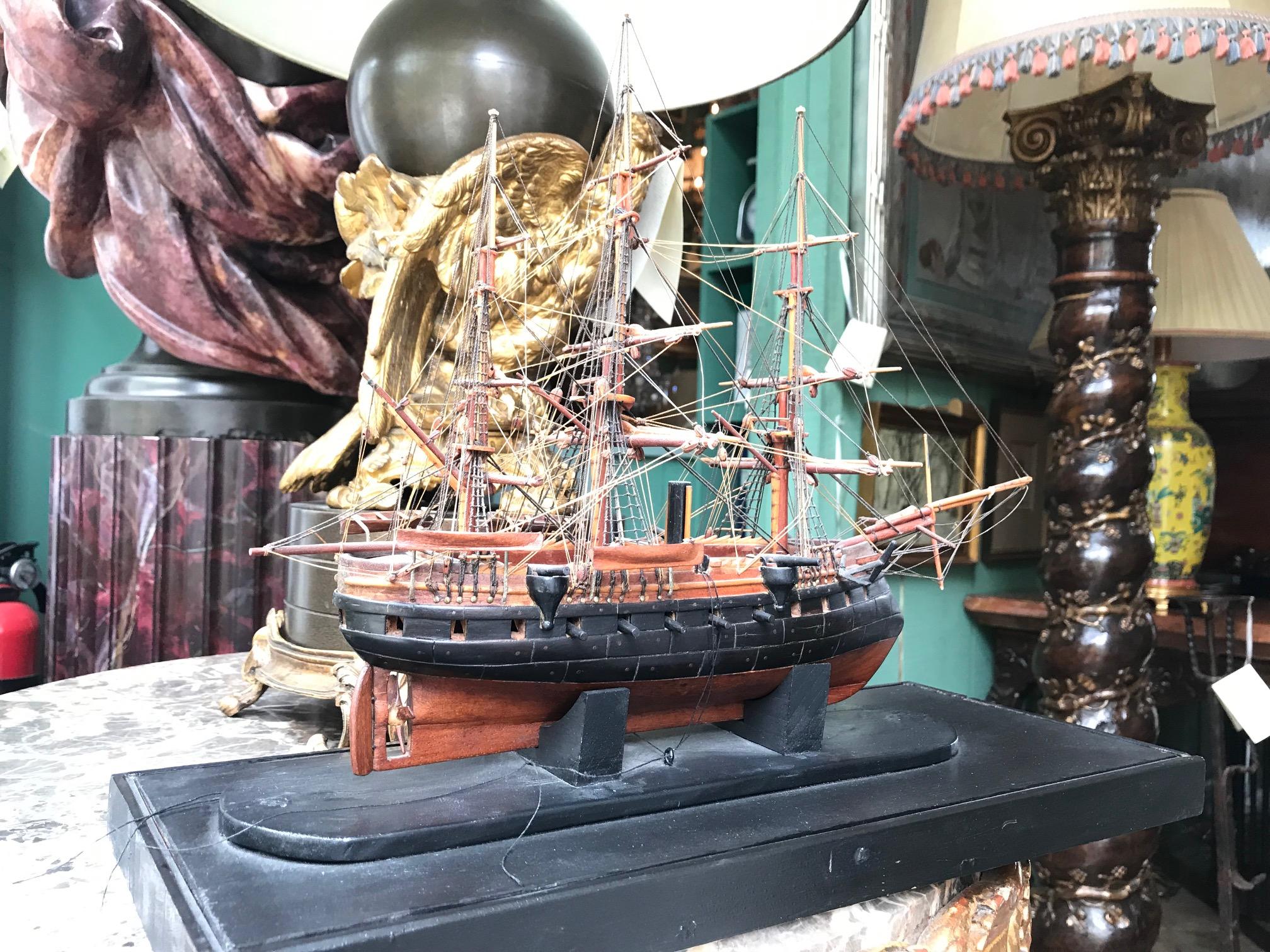 French Model Carved Battle Ship & Miniature Decorative Sculpture Antiques LA CA  3
