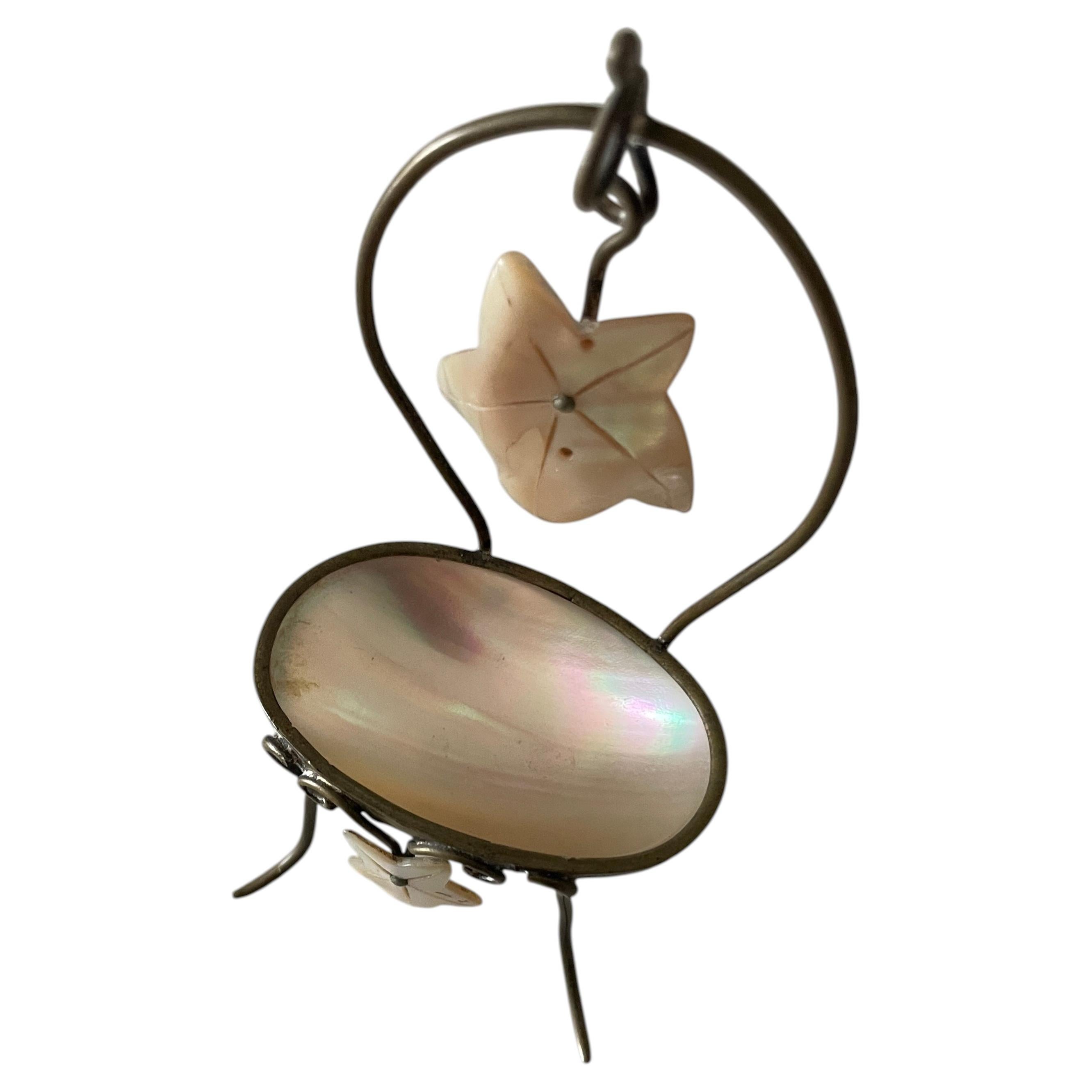 19th C. French Mother of Pearl & Brass Chair Pocket Watch Stand Holder For Sale