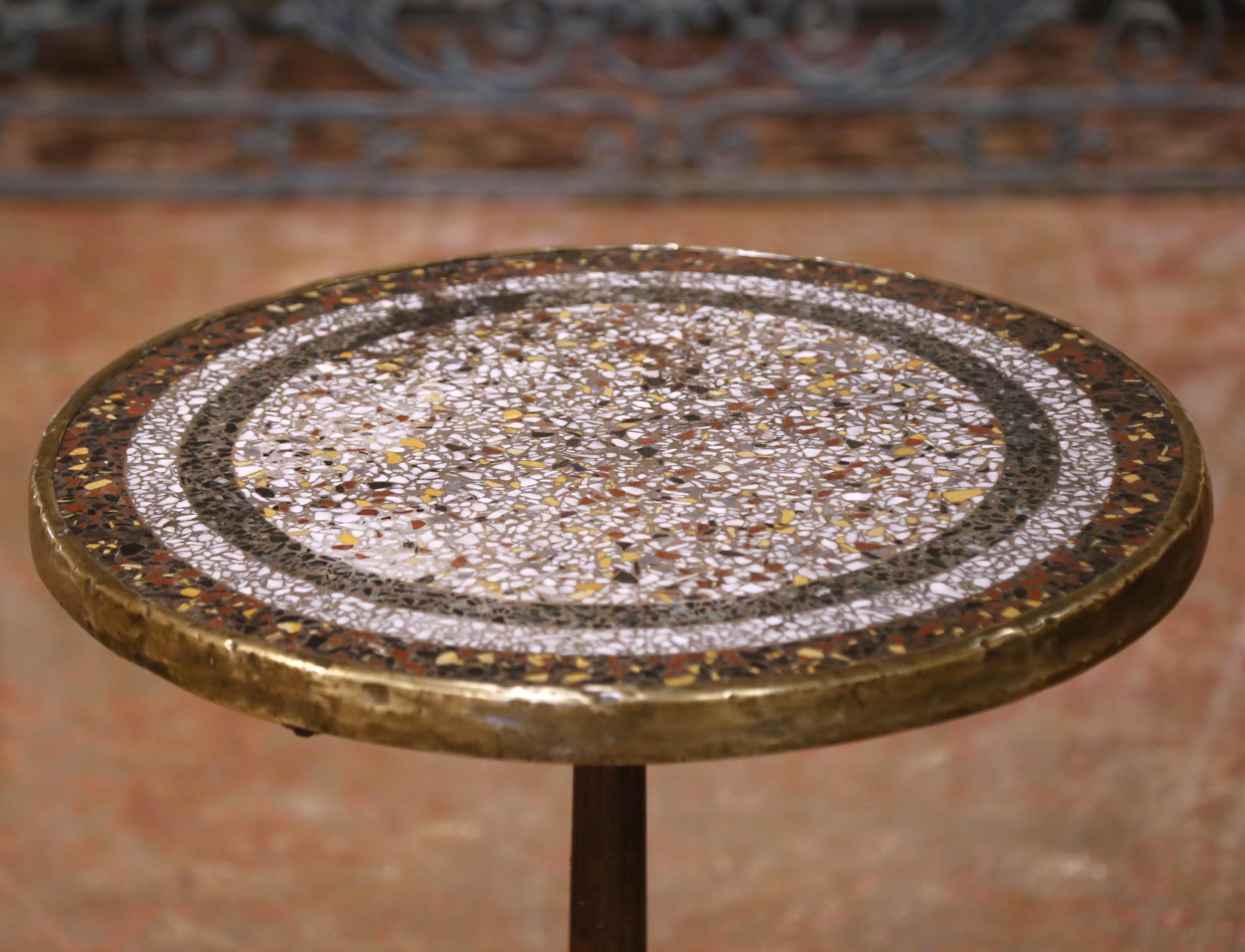 Hand-Crafted 19th C. French Napoleon III Cast Iron Bistro Table with Terrazzo Top and Brass For Sale