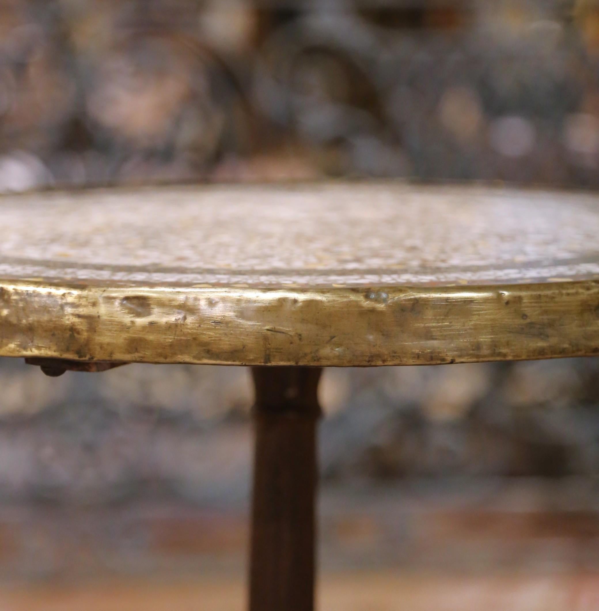 19th C. French Napoleon III Cast Iron Bistro Table with Terrazzo Top and Brass For Sale 1