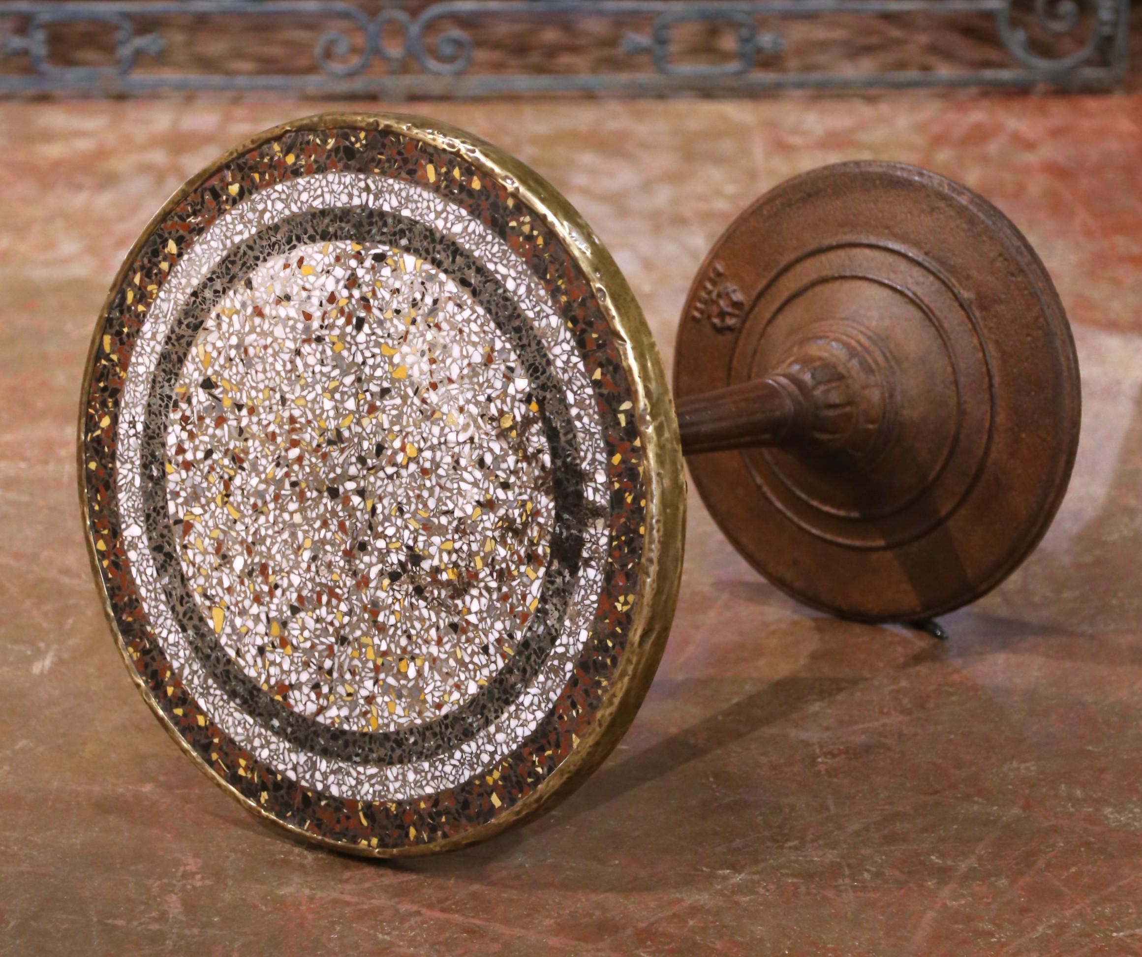 19th C. French Napoleon III Cast Iron Bistro Table with Terrazzo Top and Brass For Sale 4