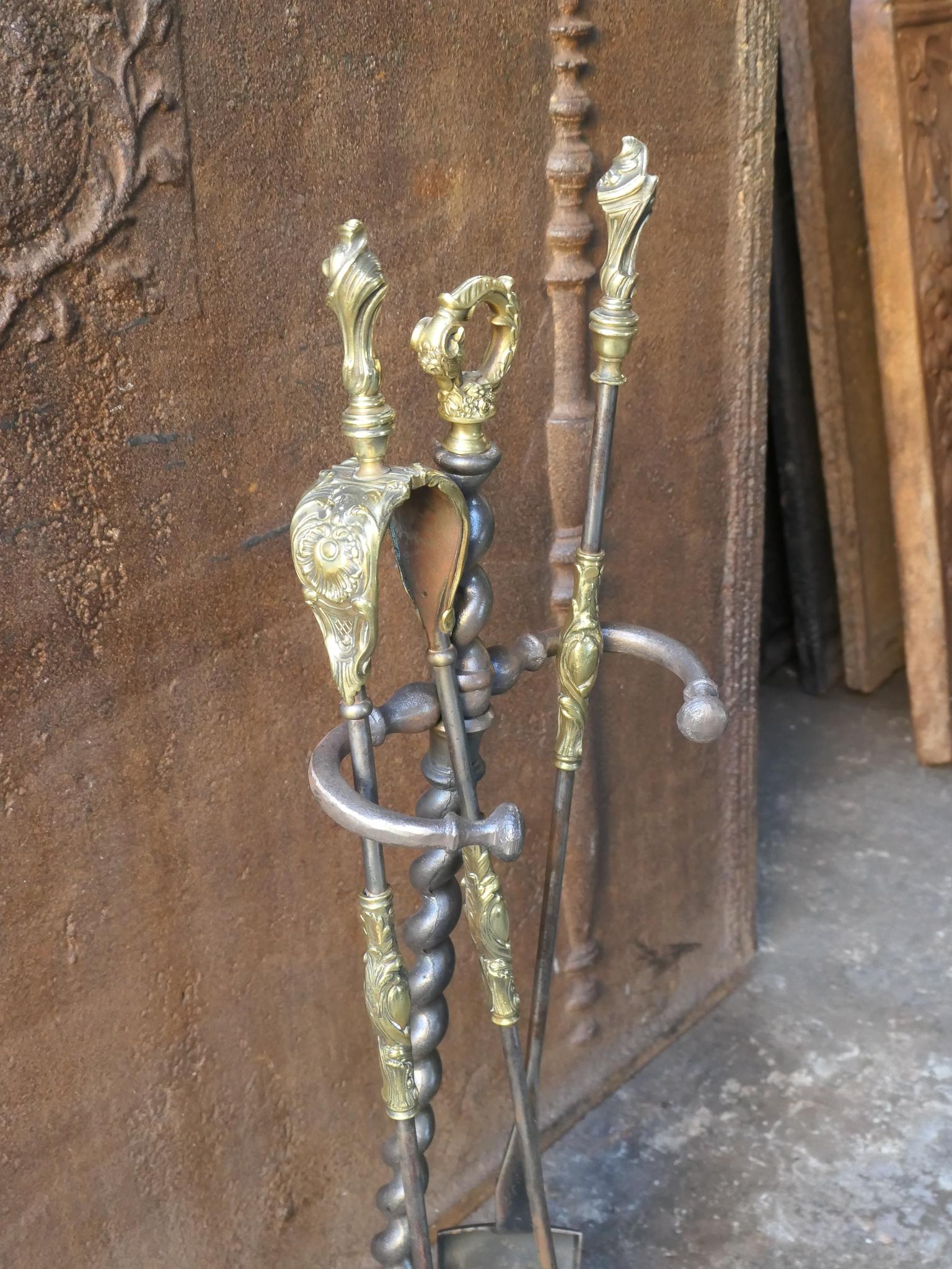 Brass 19th C. French Napoleon III Fireplace Tool Set For Sale