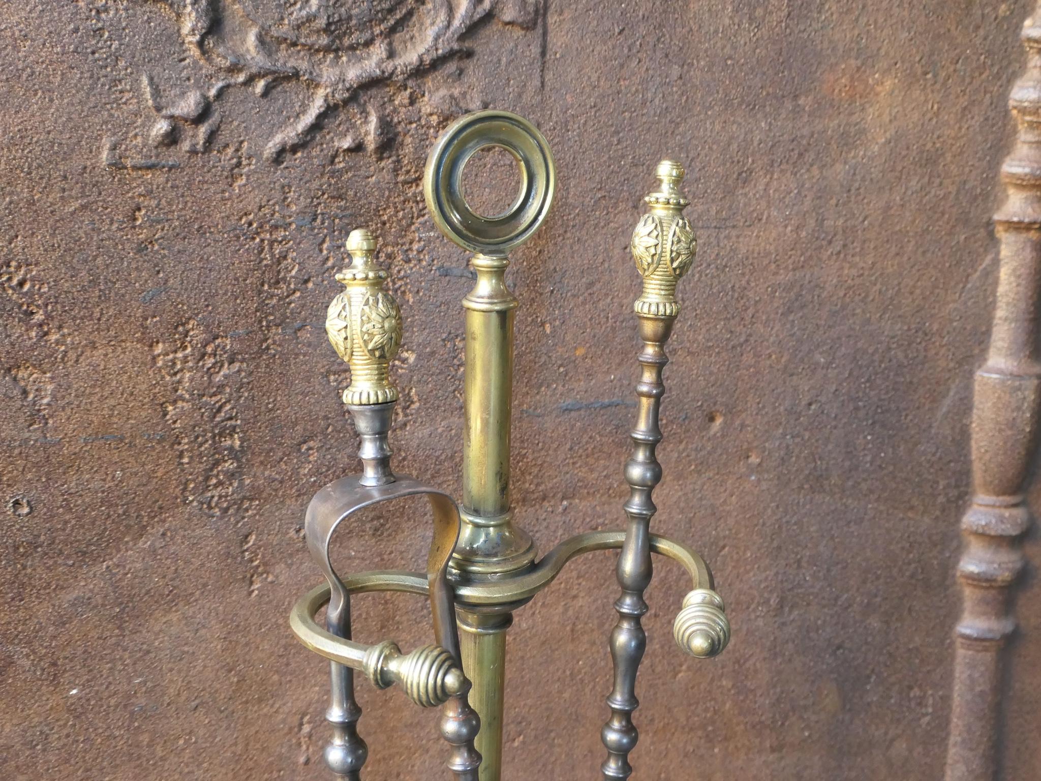 Brass 19th C. French Napoleon III Fireplace Tools For Sale