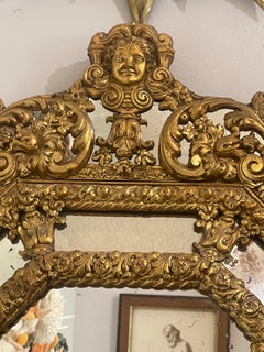 19Th C. French Napoleon III Octogonal Repoussé Brass Mirror
