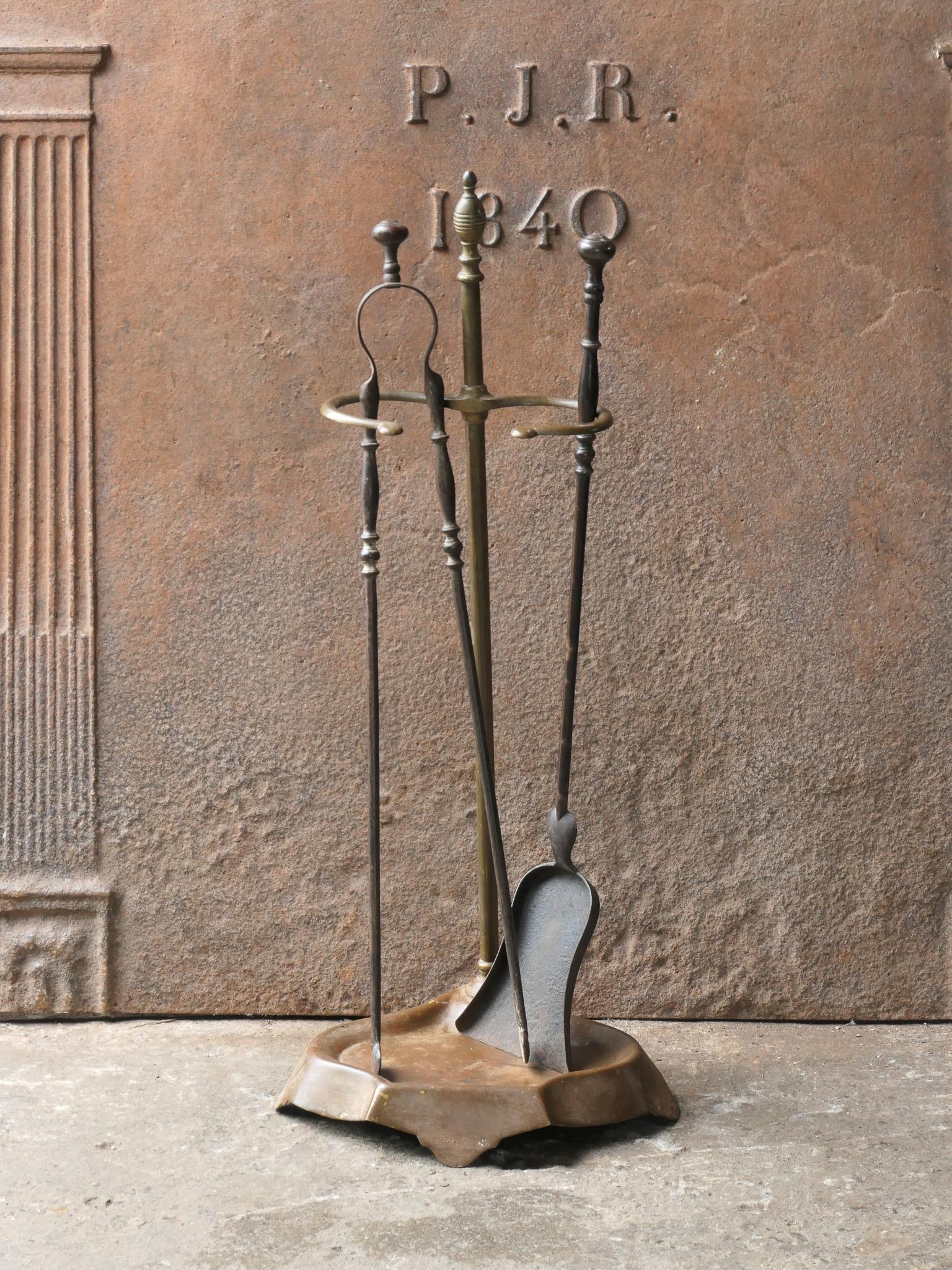 Forged 19th C. French Napoleon III Period Fireplace Tool Set For Sale