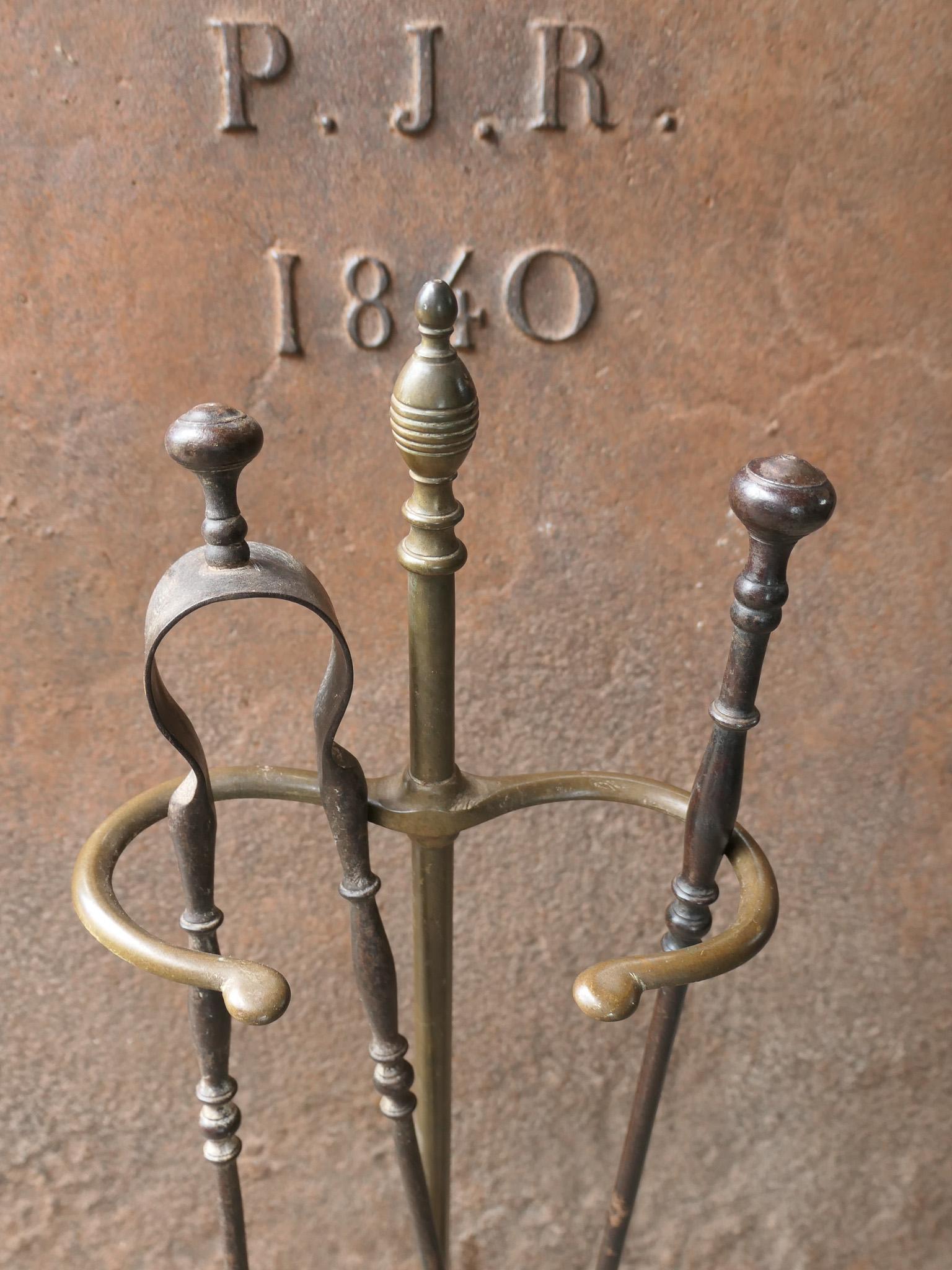 Brass 19th C. French Napoleon III Period Fireplace Tool Set For Sale