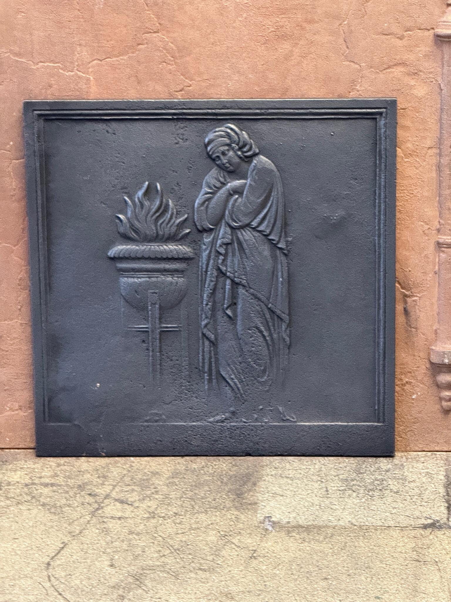 Cast 19th C. French Napoleon III Period 'Vestal Virgin' Fireback / Backsplash For Sale