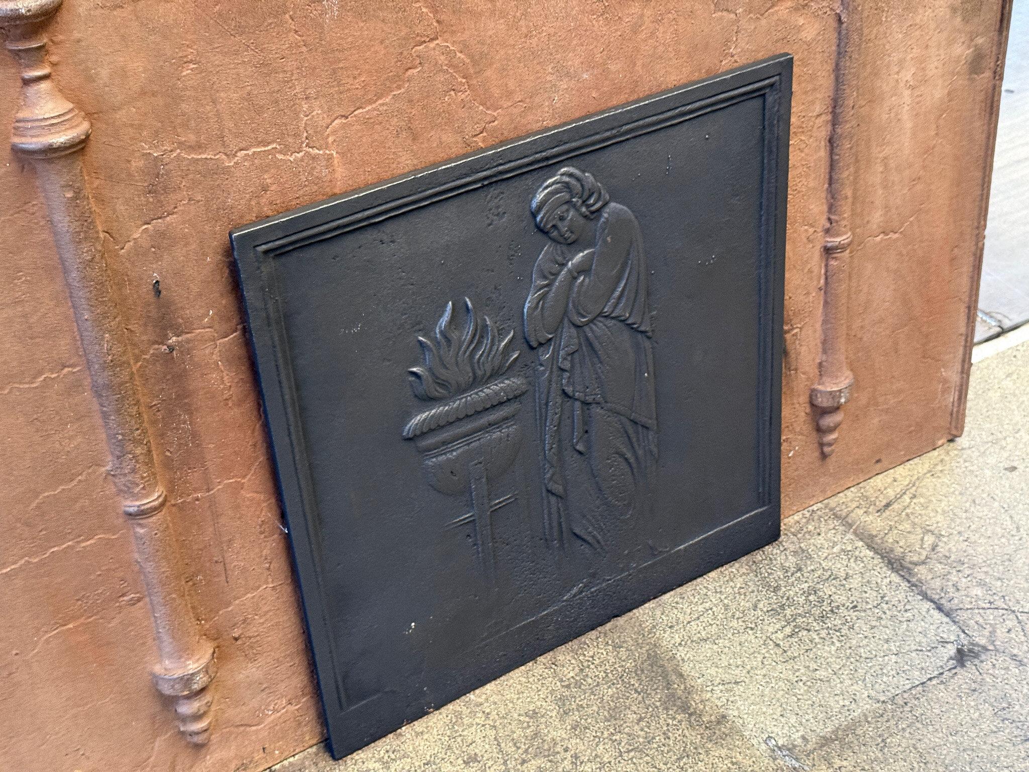 Iron 19th C. French Napoleon III Period 'Vestal Virgin' Fireback / Backsplash For Sale
