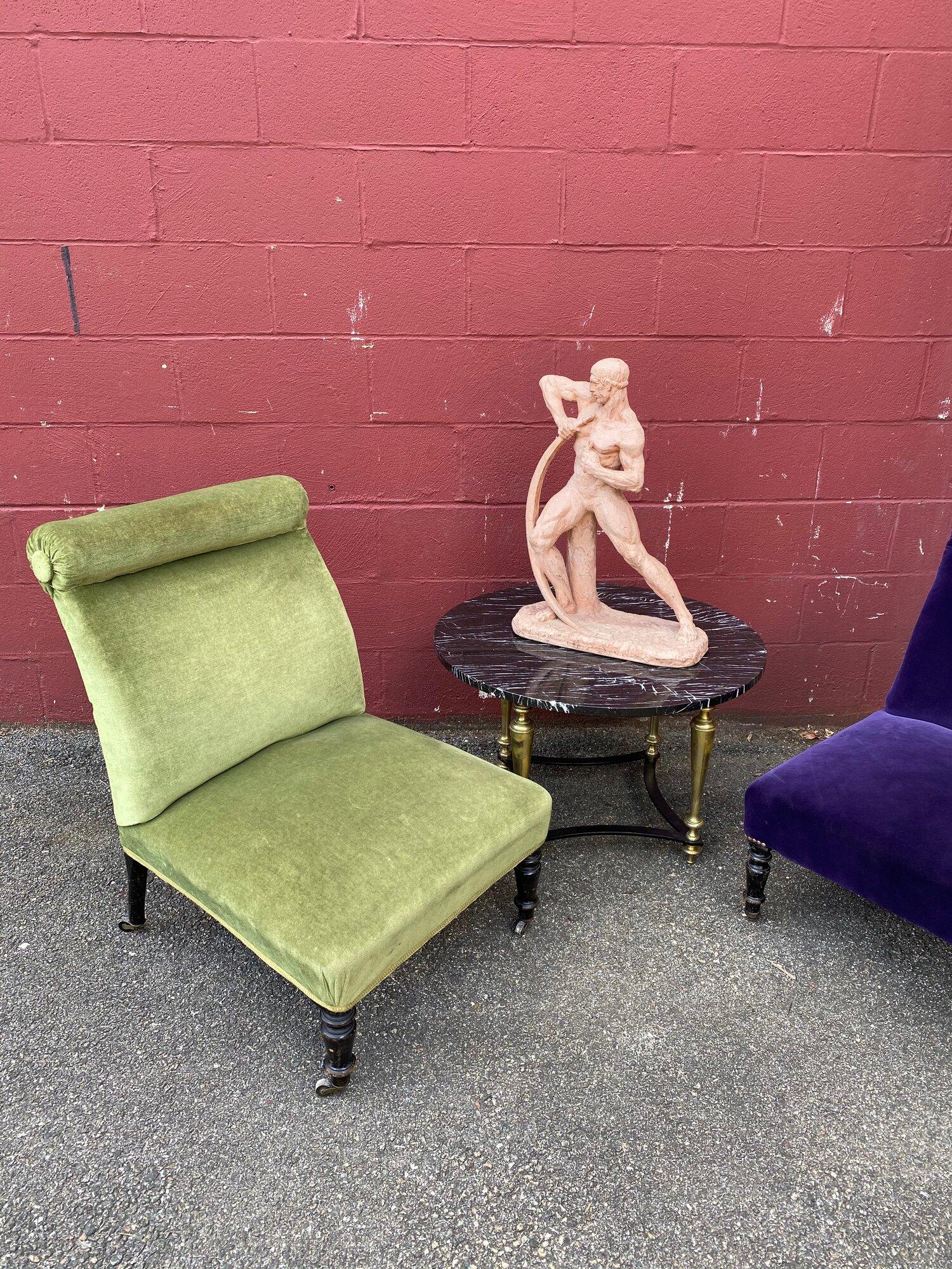 19th C. French Napoleon III Slipper Chair in Green Velvet 9