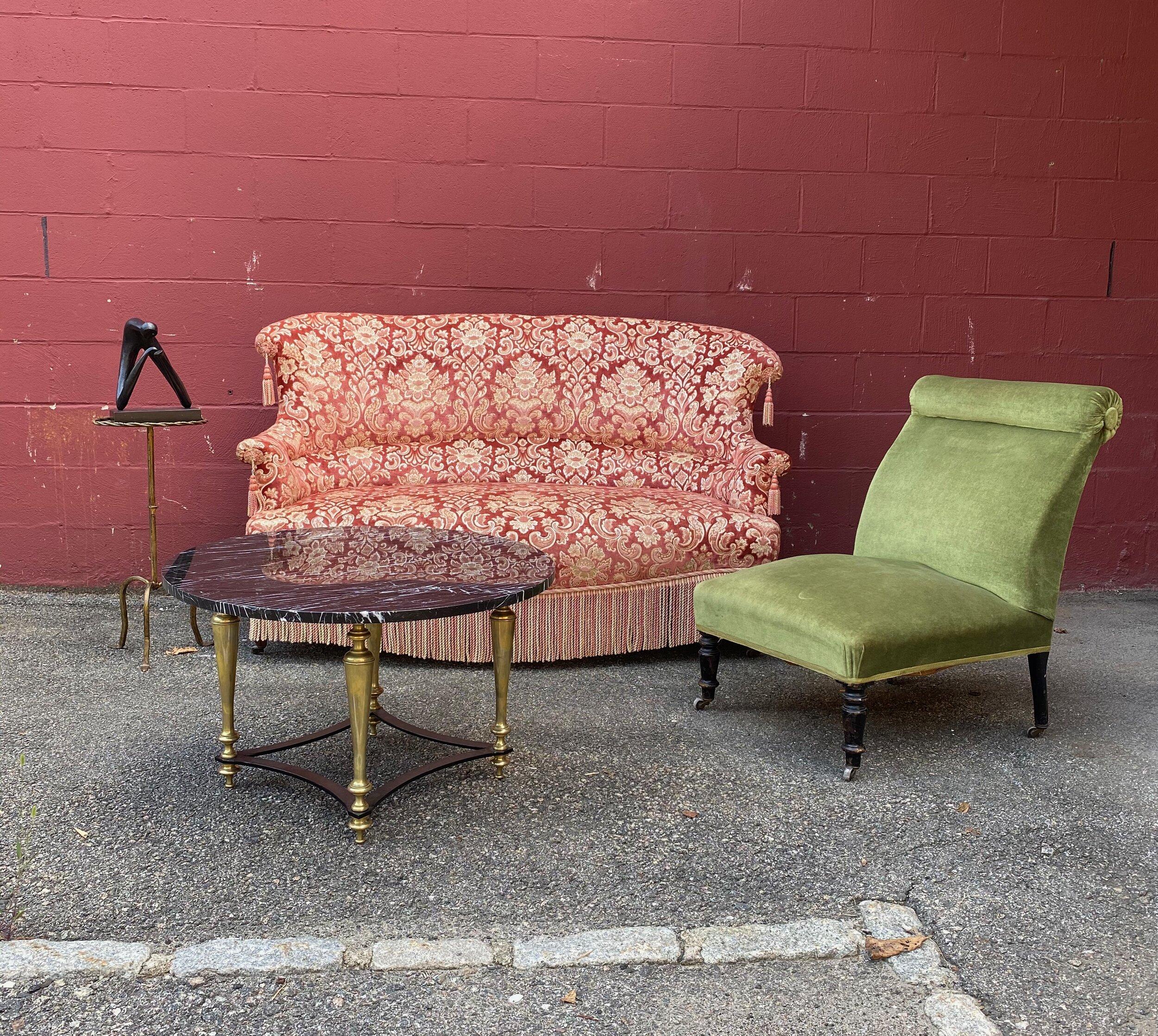 19th C. French Napoleon III Slipper Chair in Green Velvet 11