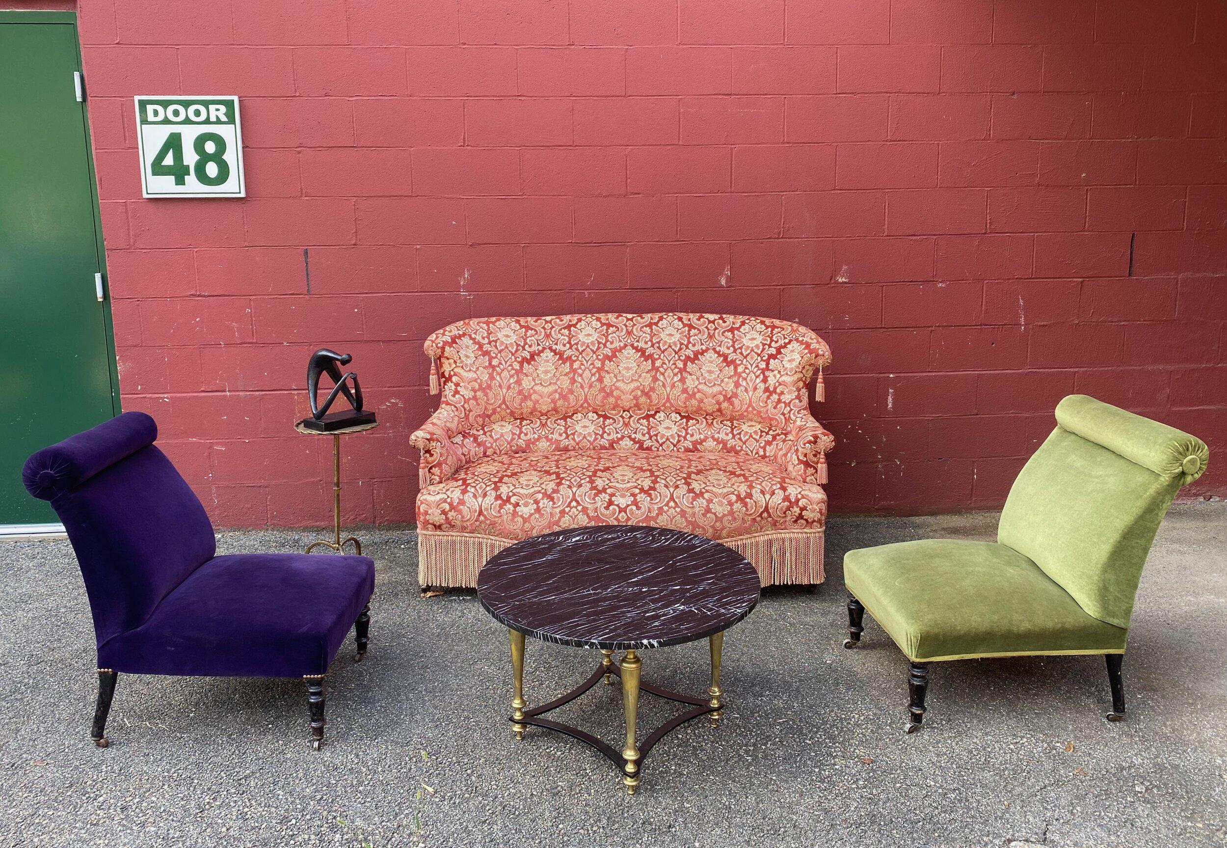 19th C. French Napoleon III Slipper Chair in Green Velvet 12