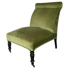 19th C. French Napoleon III Slipper Chair in Green Velvet