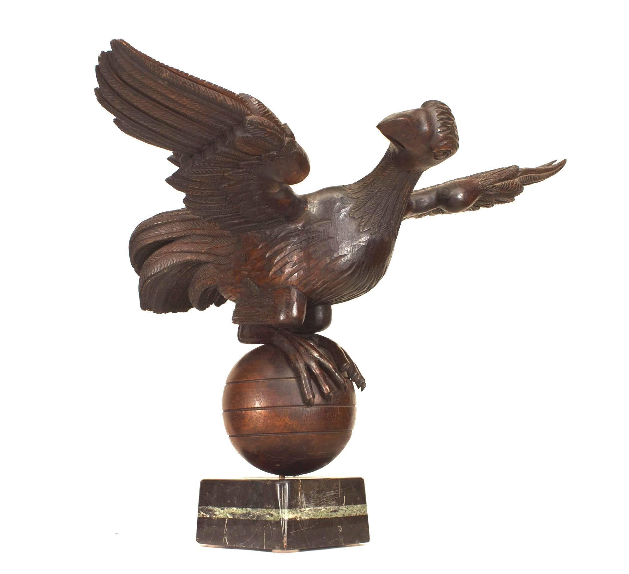 Empire French Folk Art Oak and Marble Eagle Figure For Sale