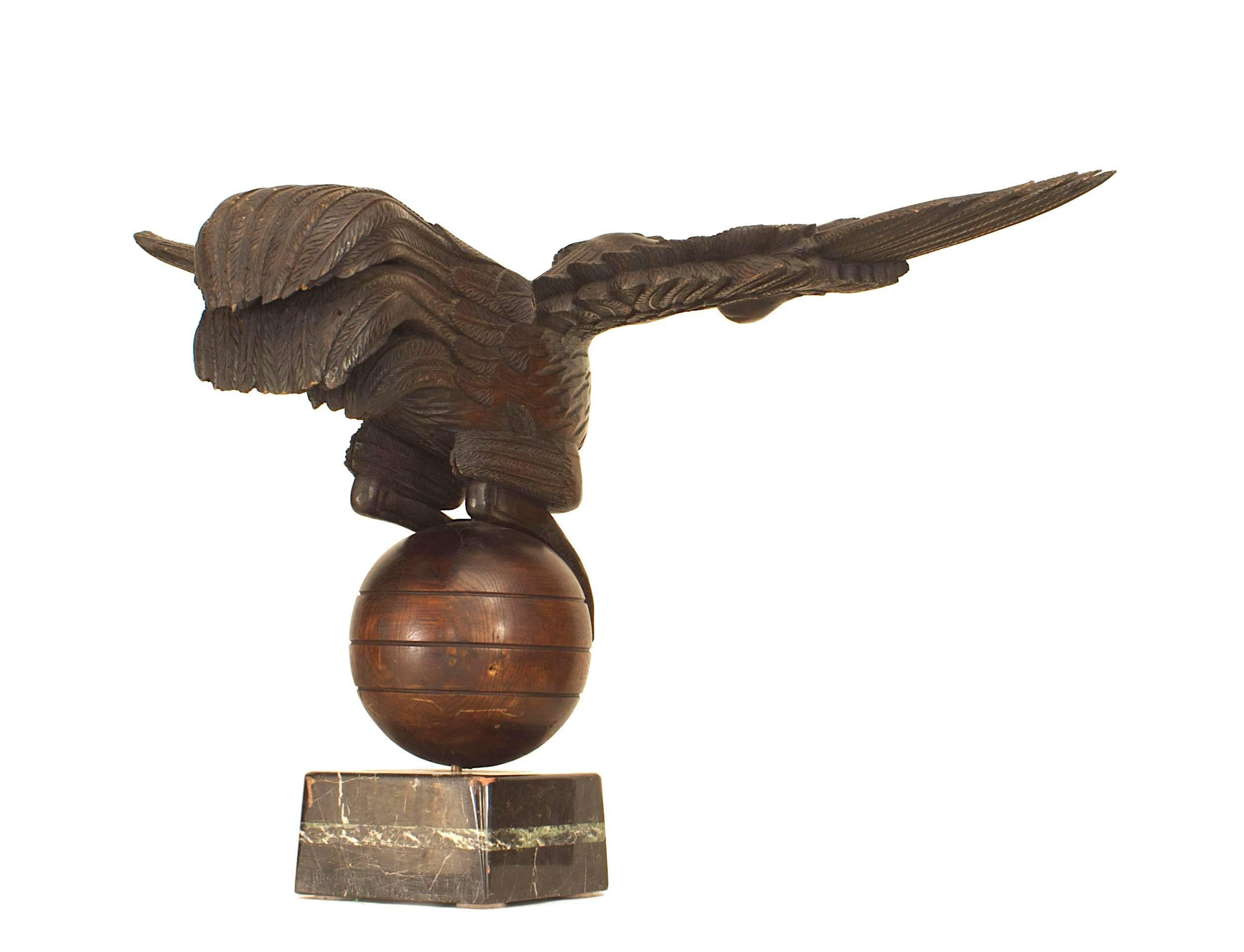 19th Century French Folk Art Oak and Marble Eagle Figure For Sale