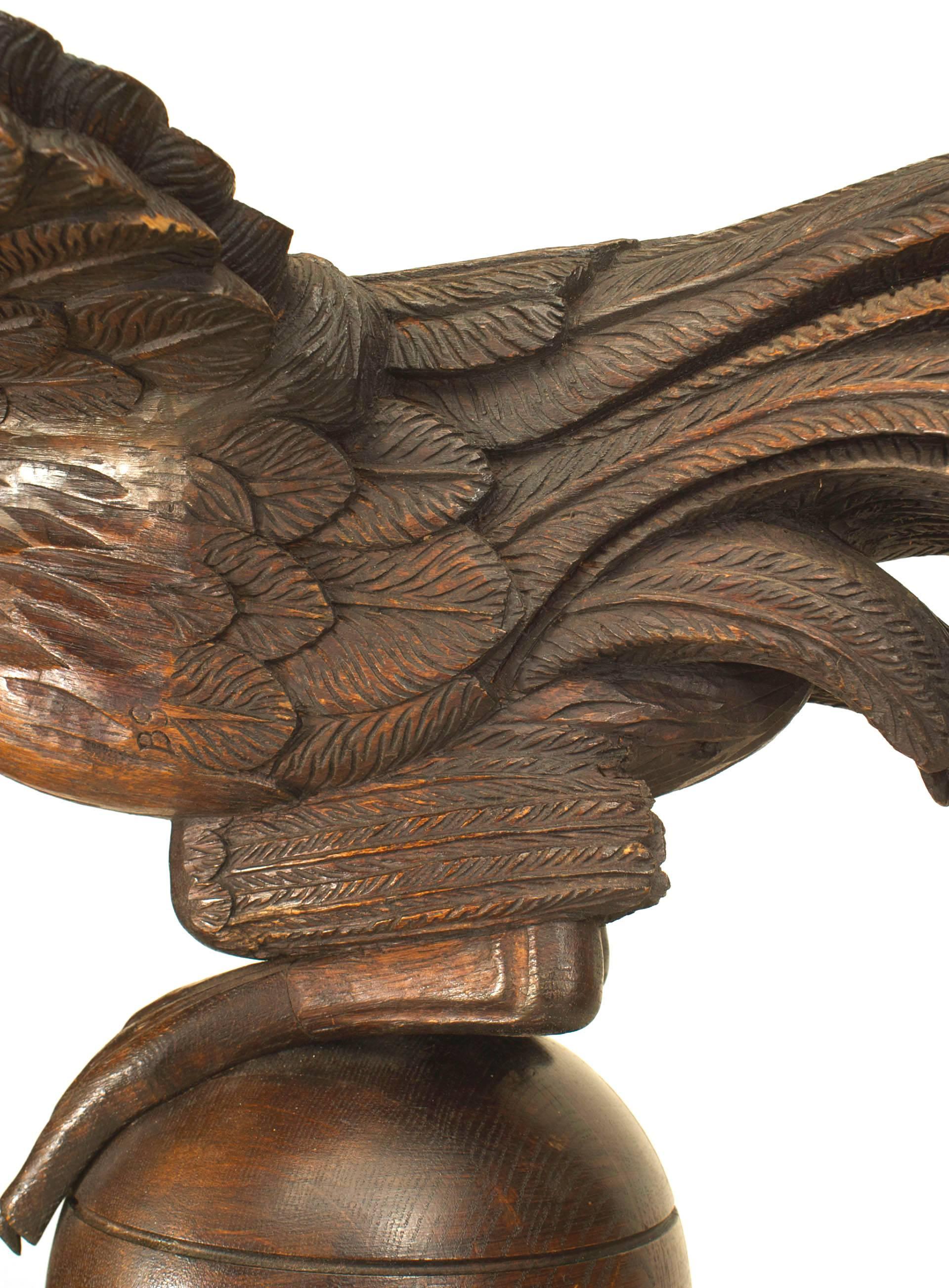 French Folk Art Oak and Marble Eagle Figure For Sale 3
