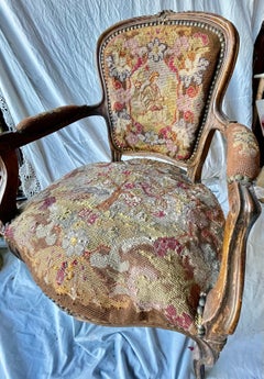 19th C French Needlepoint Carved Diminutive Fauteuil
